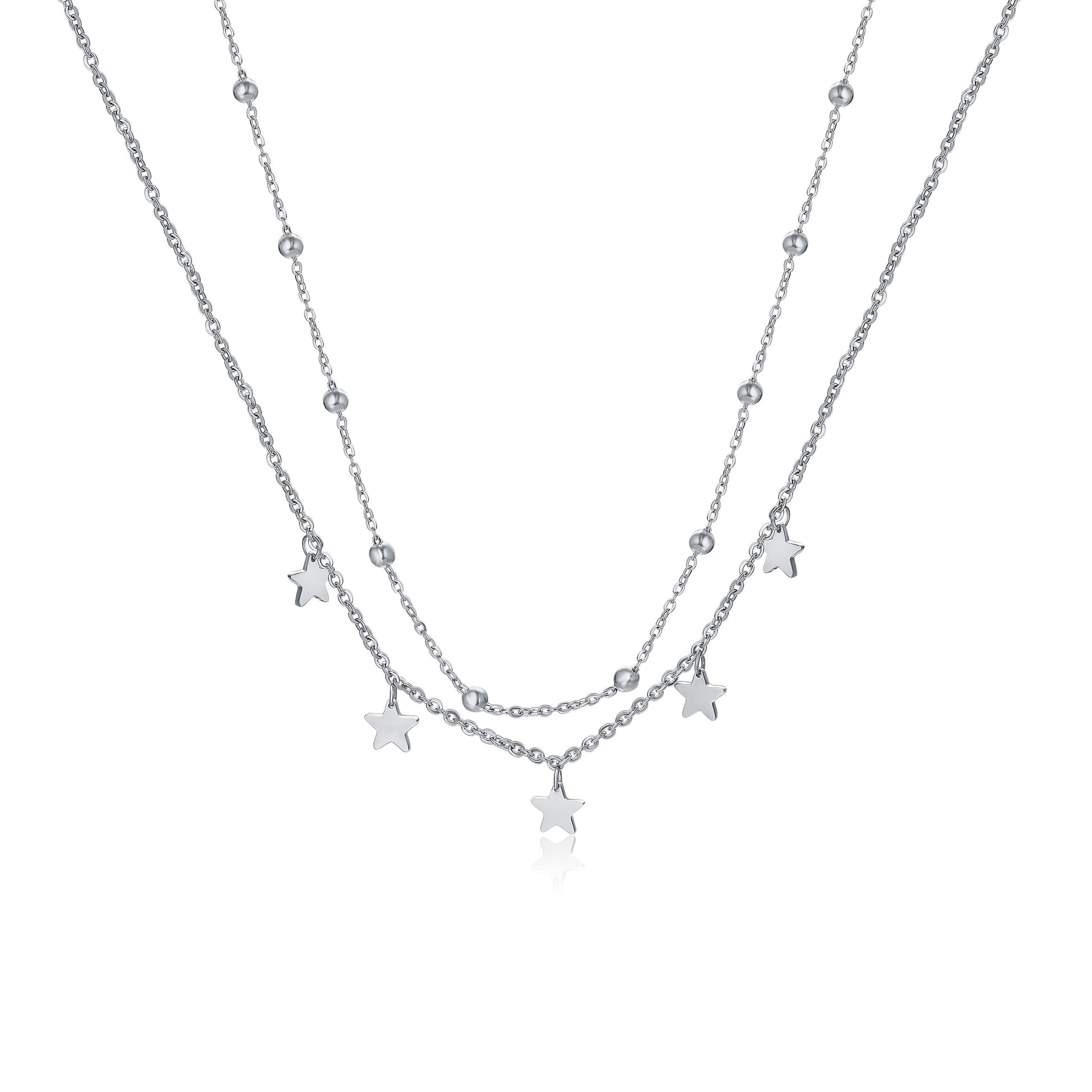 Collana doppia con stelline pendenti color argento