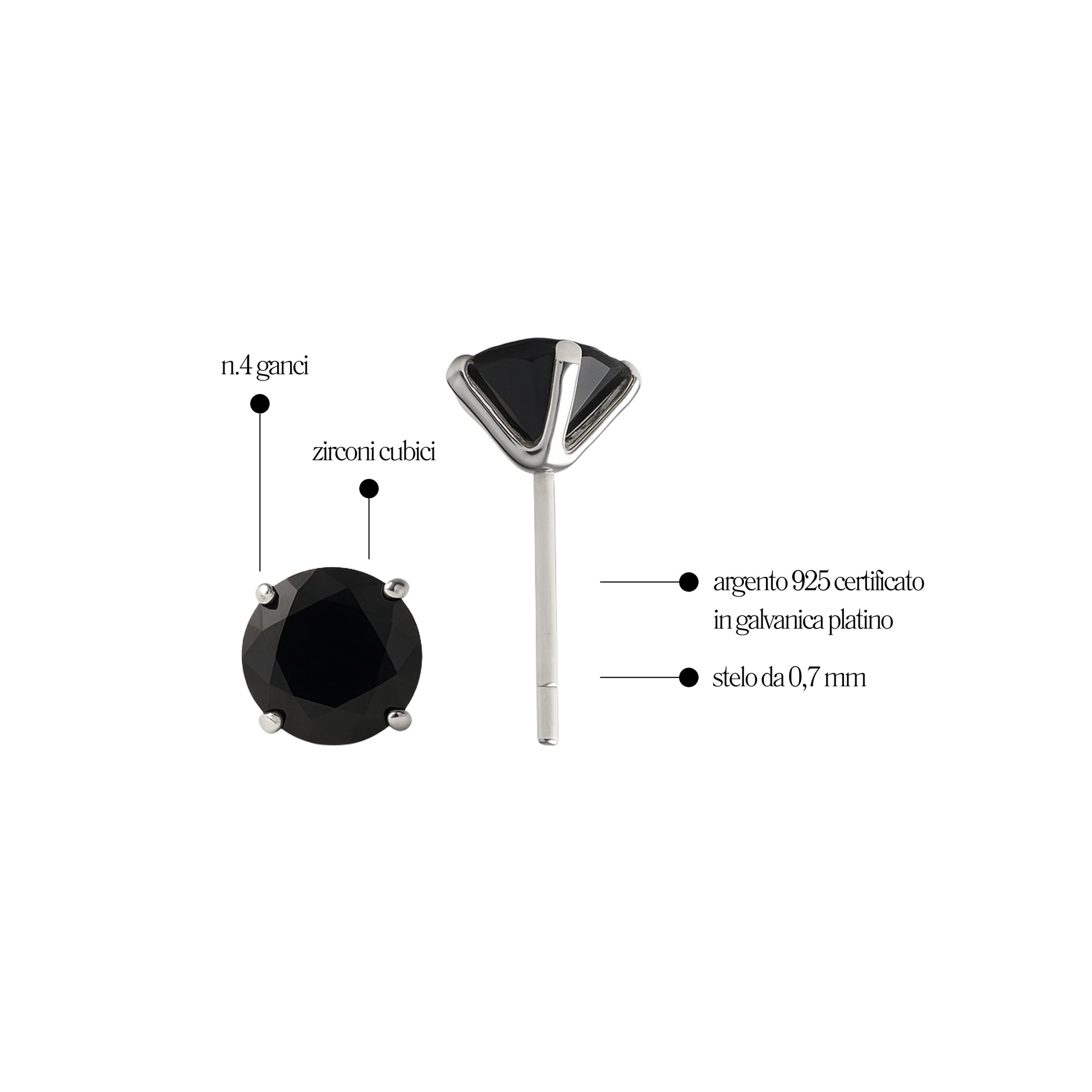 Orecchino Nero in Argento 925 - Les Folies