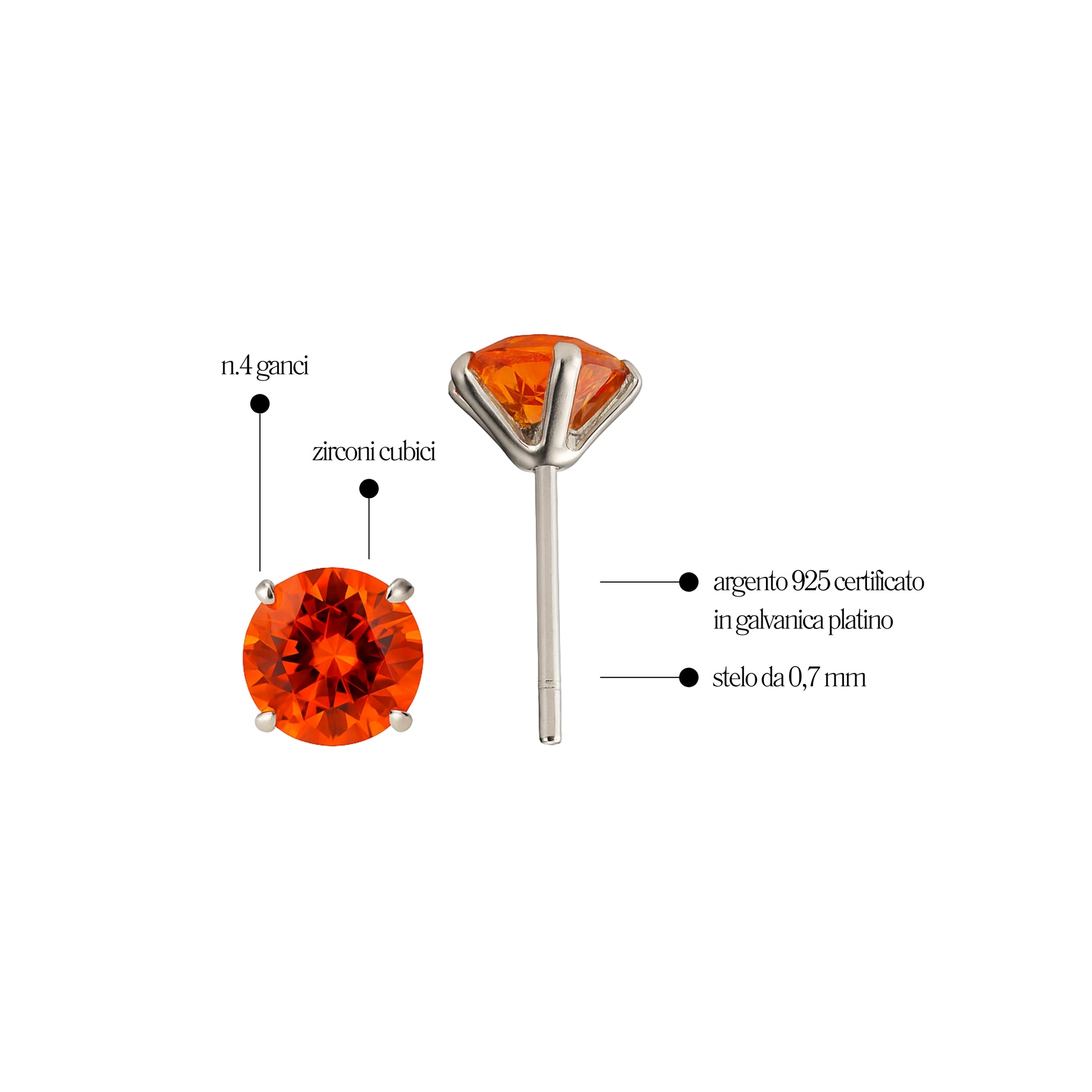 Orecchino Arancione in Argento 925 - Les Folies