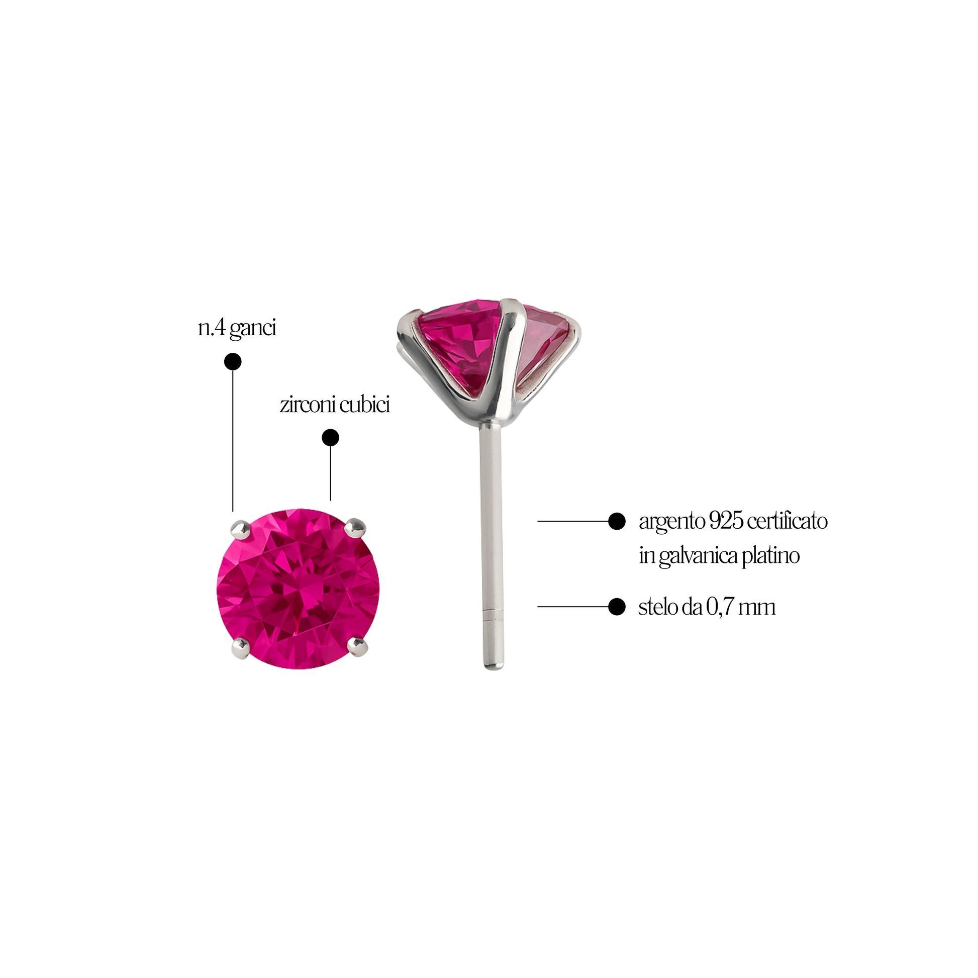 Orecchino Fucsia in Argento 925 - Les Folies