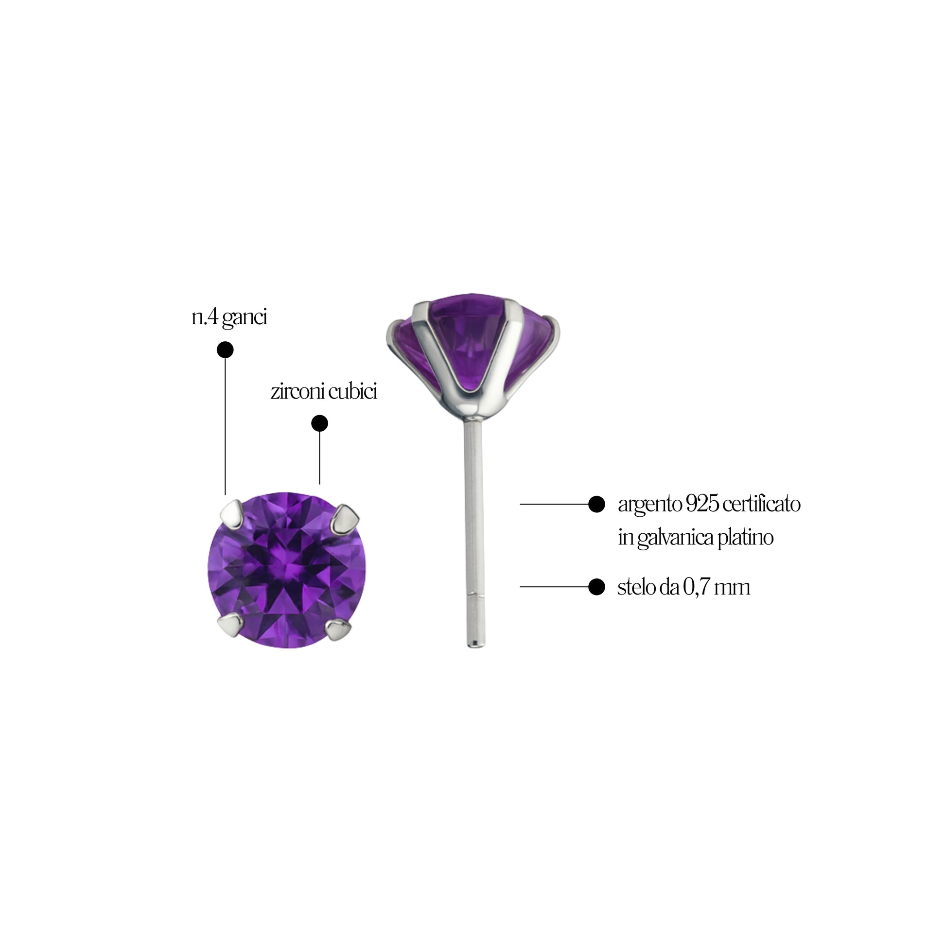 Orecchino Viola in Argento 925 - Les Folies
