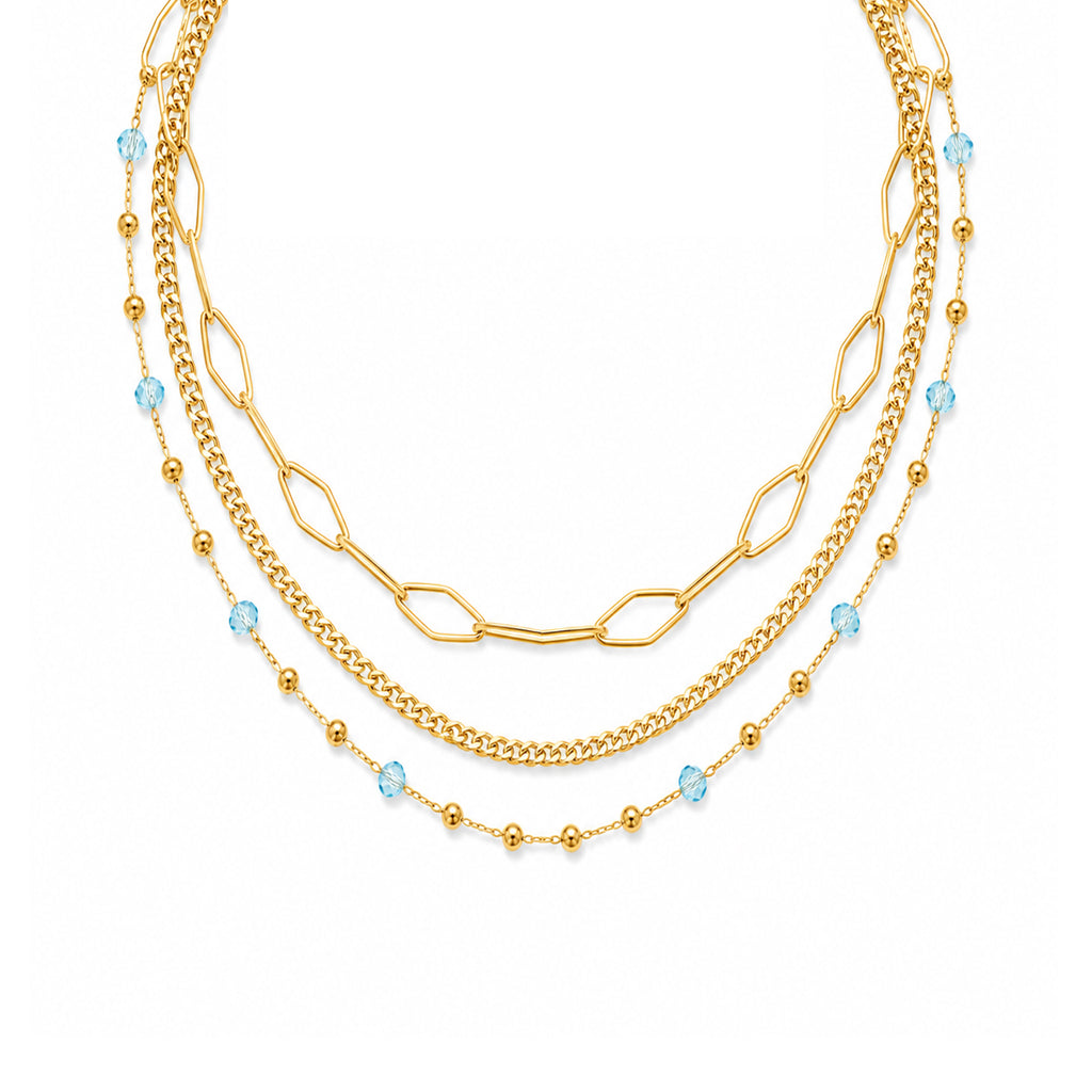 Collana Triplo Filo con Cristalli celesti Layers - Brand Gioielli