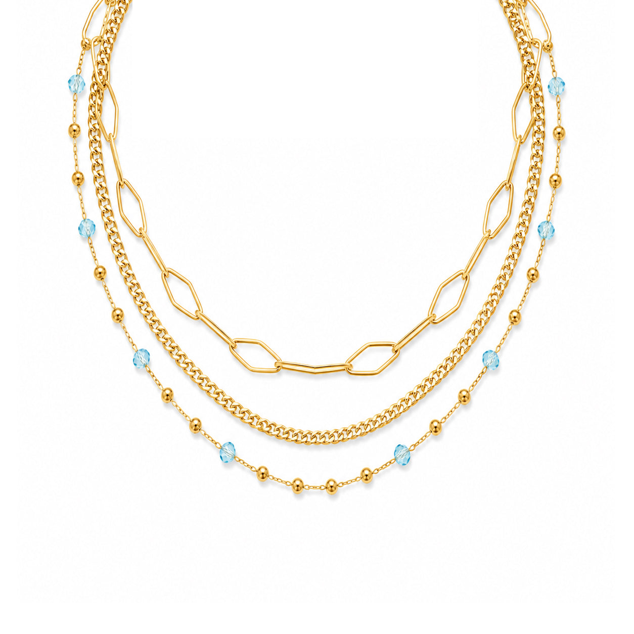 Collana Triplo Filo con Cristalli celesti Layers - Brand Gioielli