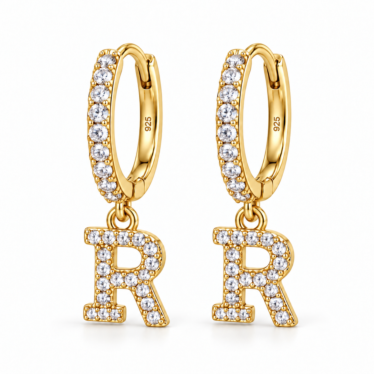 Brincos de Argola com Inicial com strass em Prata 925