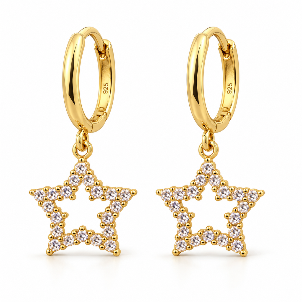 Orecchini a Cerchio con Ciondolo Stella in Argento 925