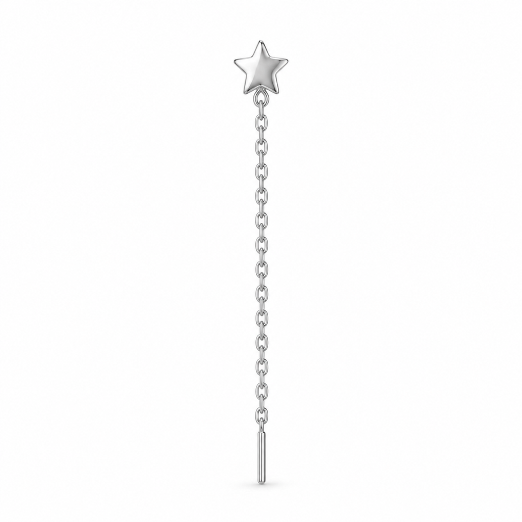 Orecchino Saliscendi mono con Stella in Argento 925 Rodiato