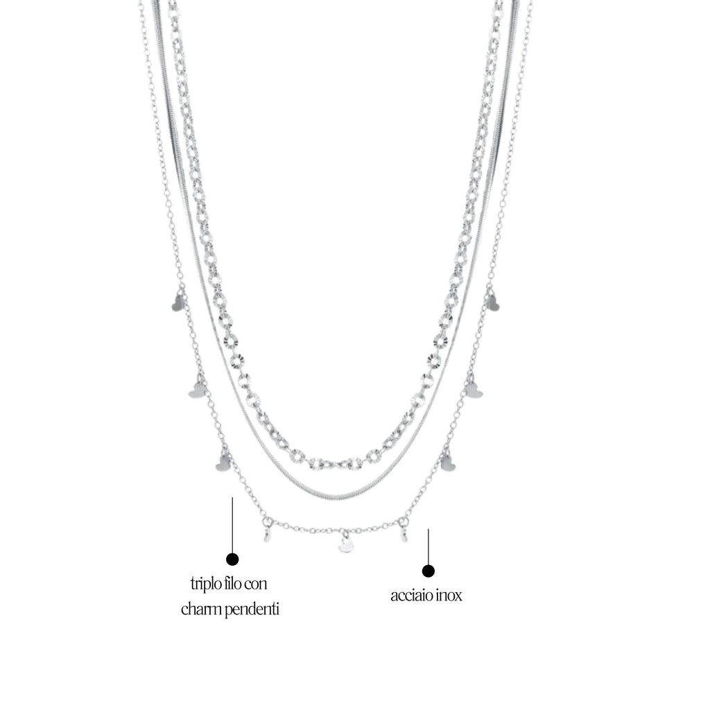 Collana Triplo Filo con cuoricini Layers - Brand Gioielli