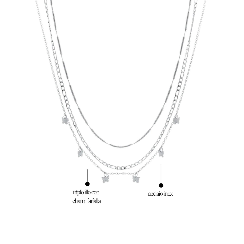 Collana Triplo Filo con farfalle Layers - Brand Gioielli