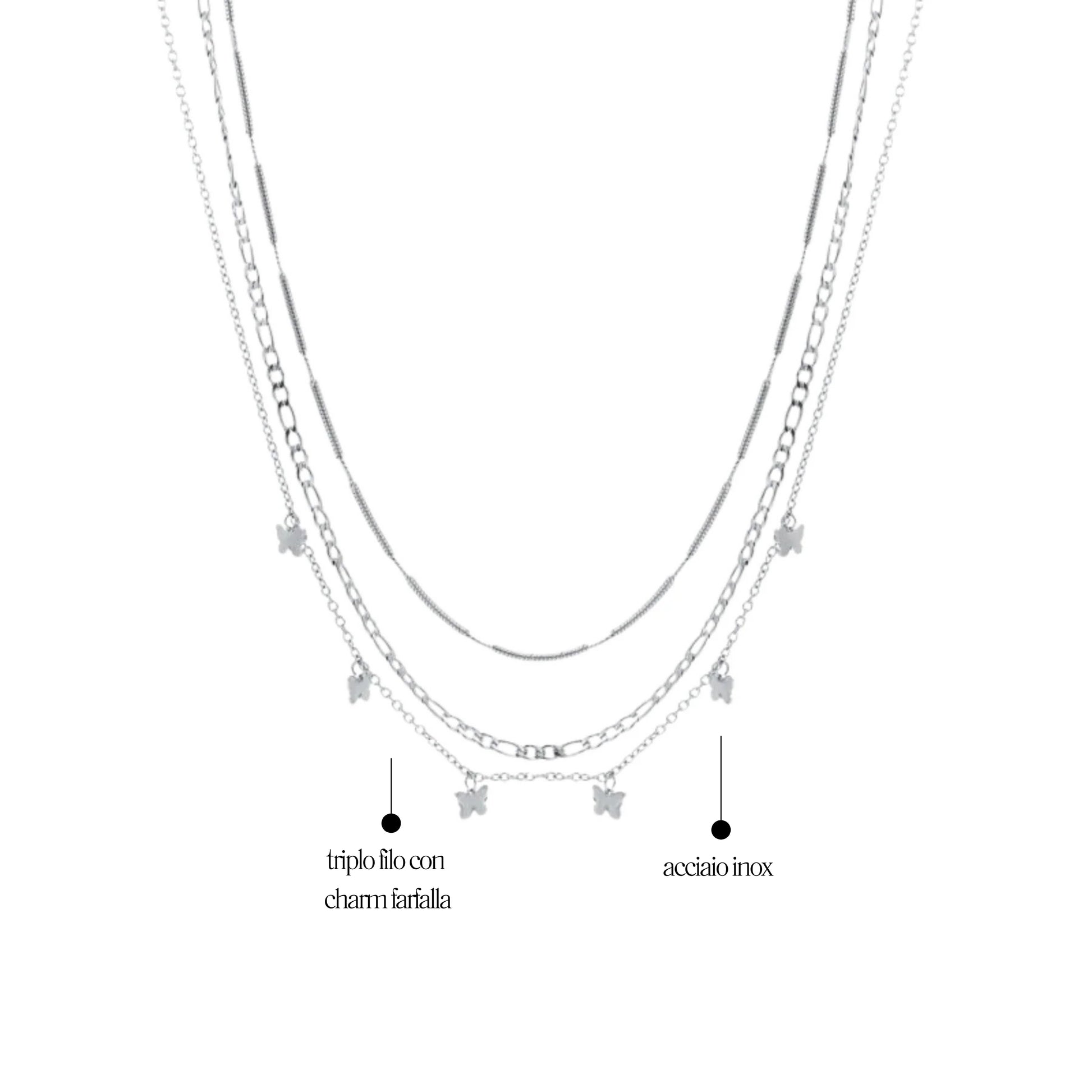 Collana Triplo Filo con farfalle Layers - Brand Gioielli