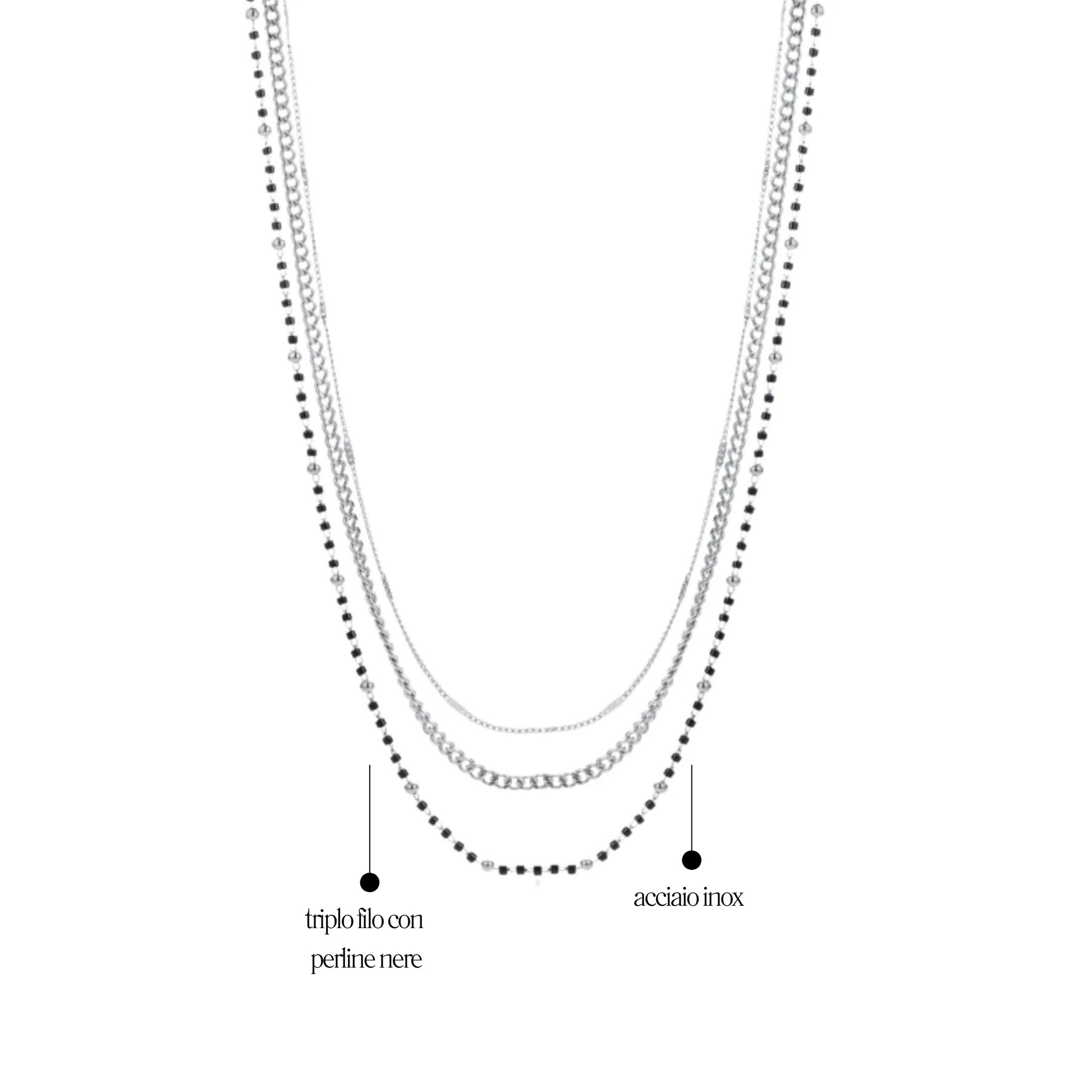 Collana Triplo Filo con perline nere Layers - Brand Gioielli