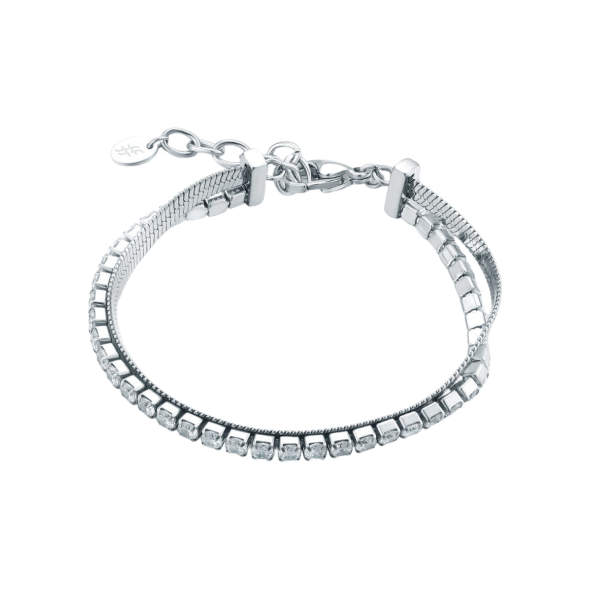 Tennis bracelet with sickle chain