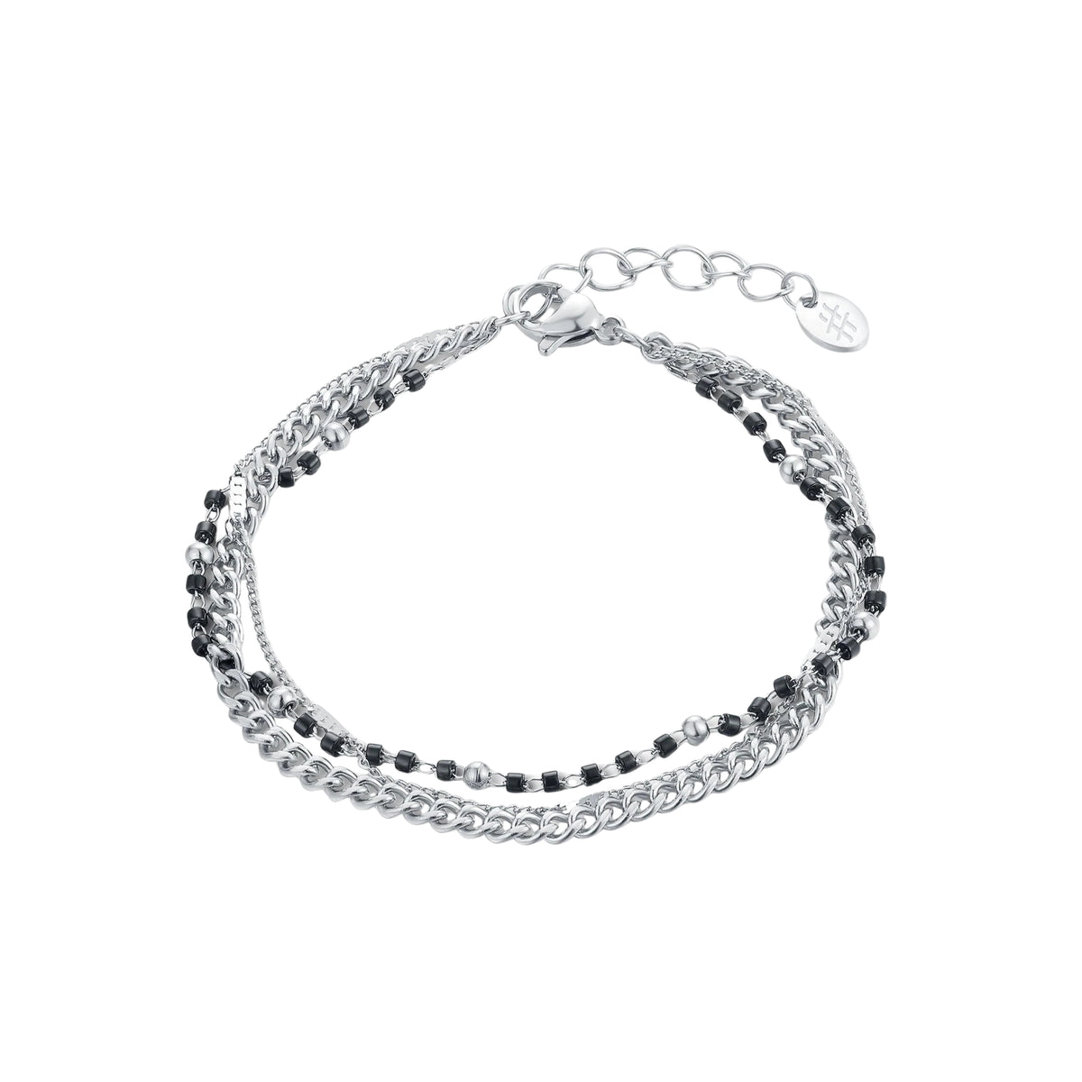 Triple strand bracelet with black beads