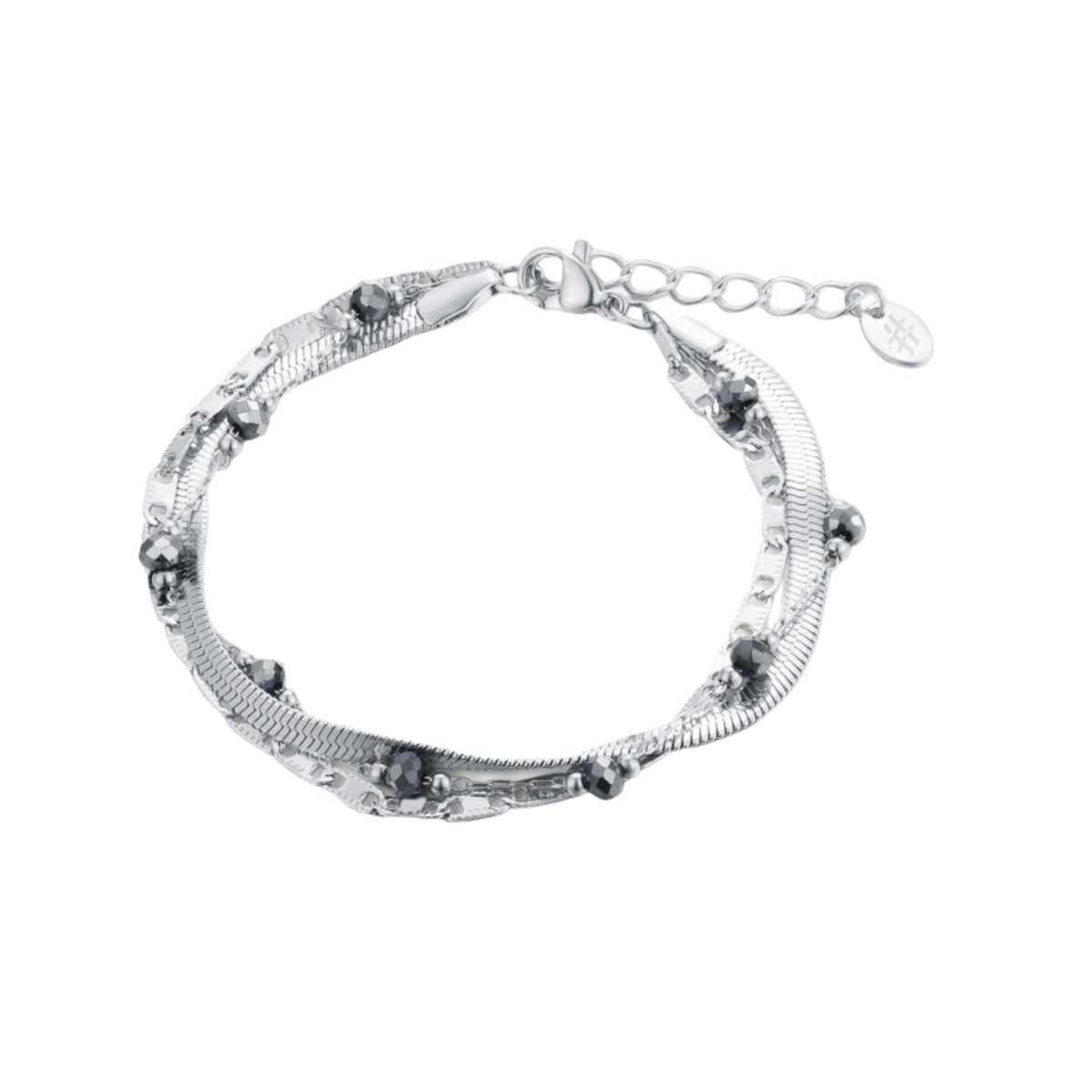 Triple strand bracelet with black crystals