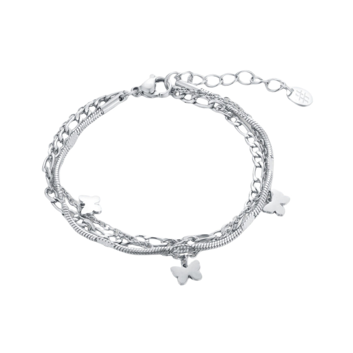 Bracciale Triplo Filo con Farfalle Acciaio Inox - Brand