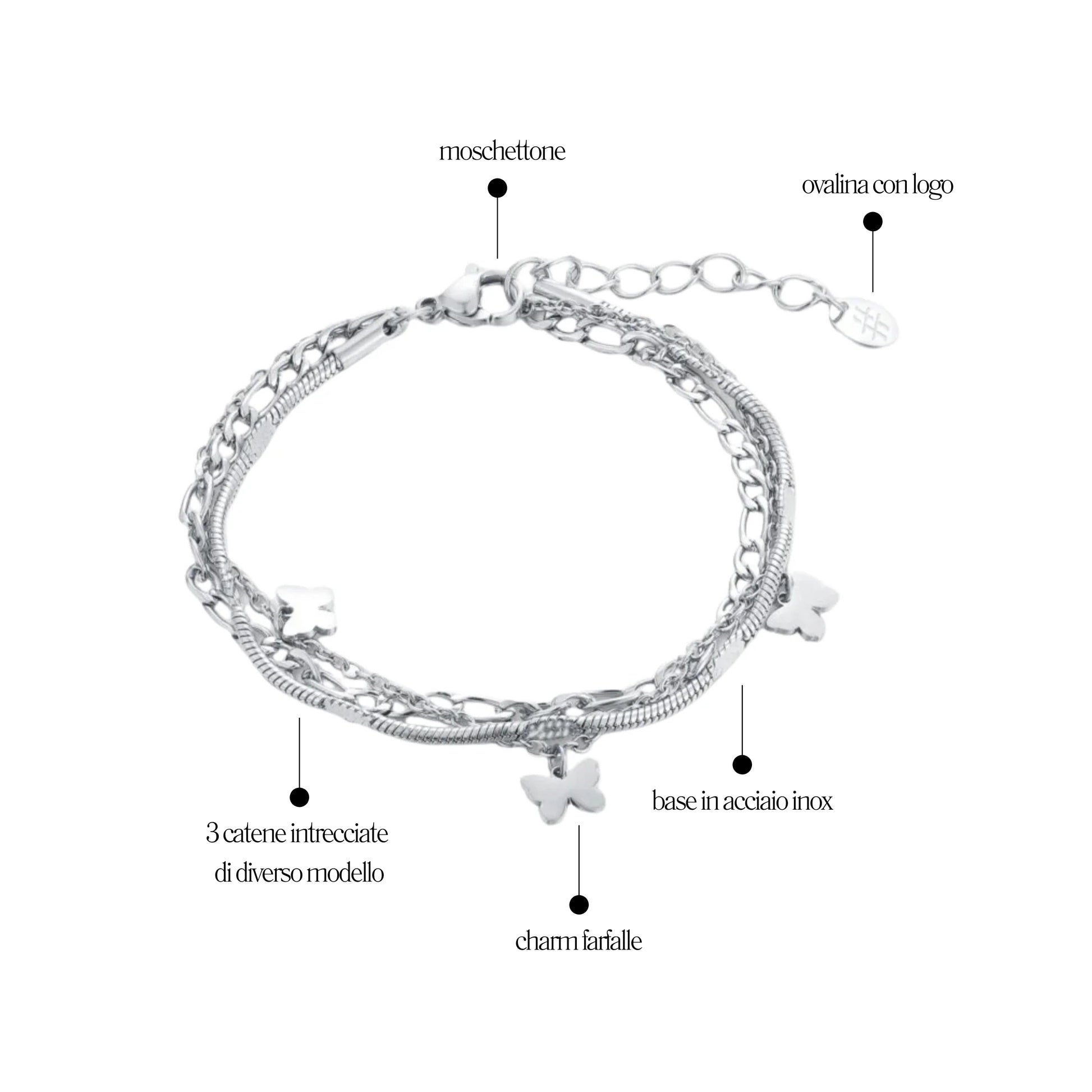 Bracciale Triplo Filo con farfalle Layers - Brand Gioielli