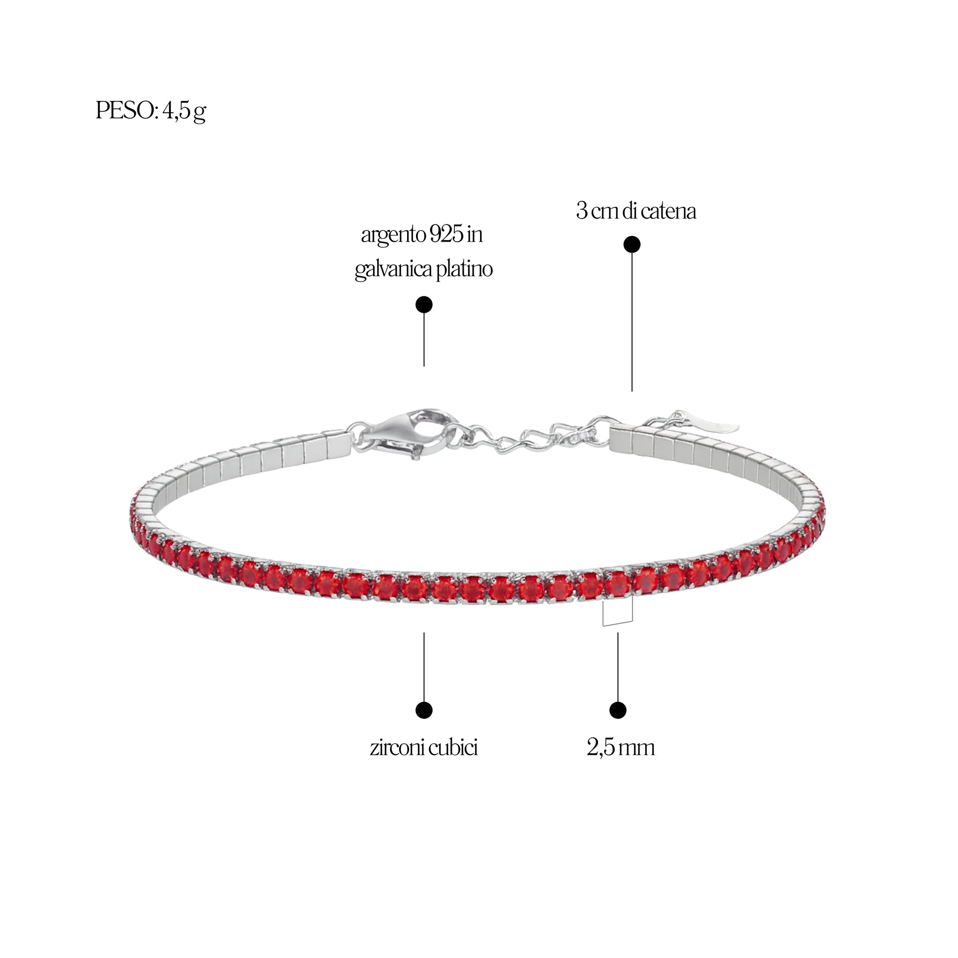 Bracciale Tennis_Argento 925 "ROSSO"