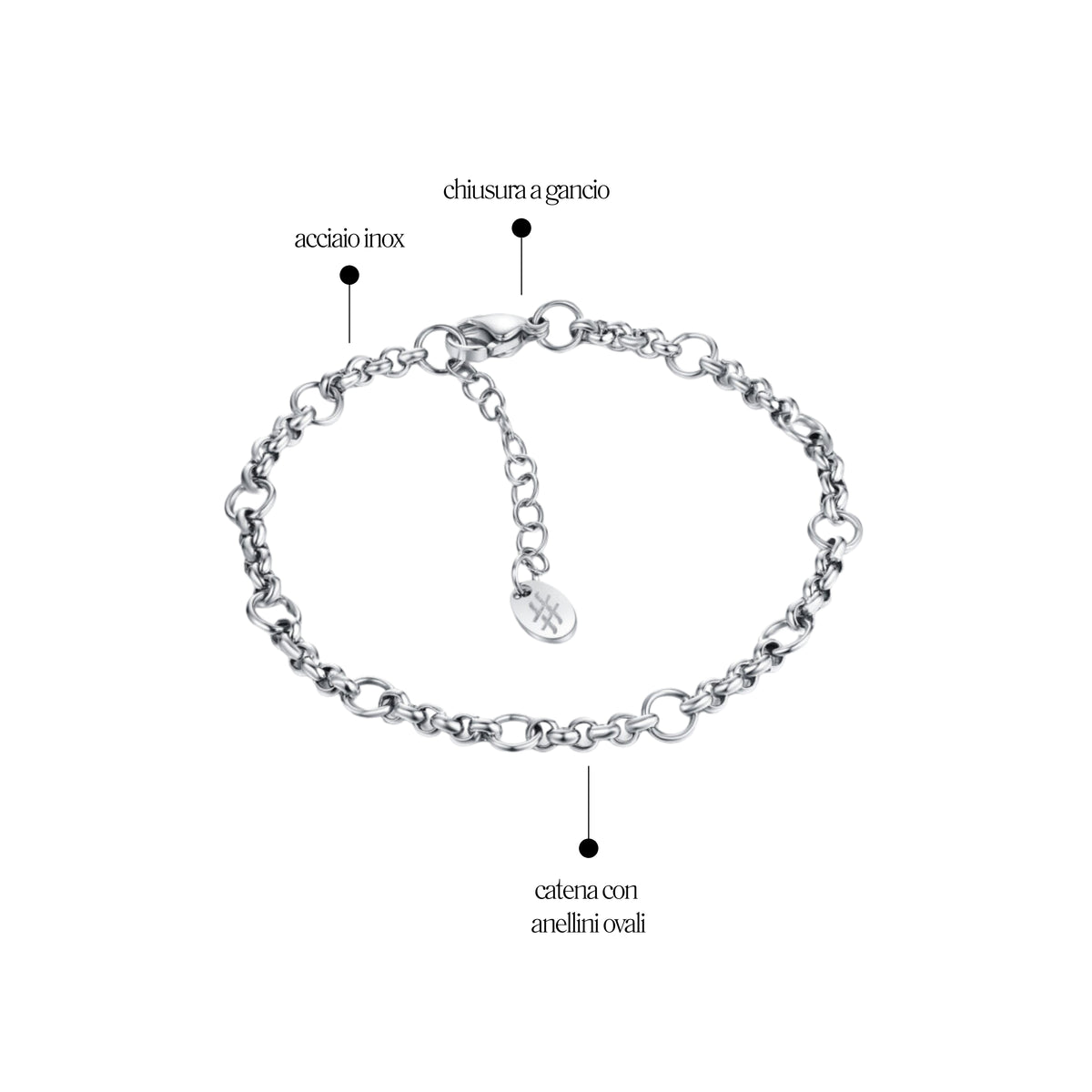 Rolo chain bracelet with rings