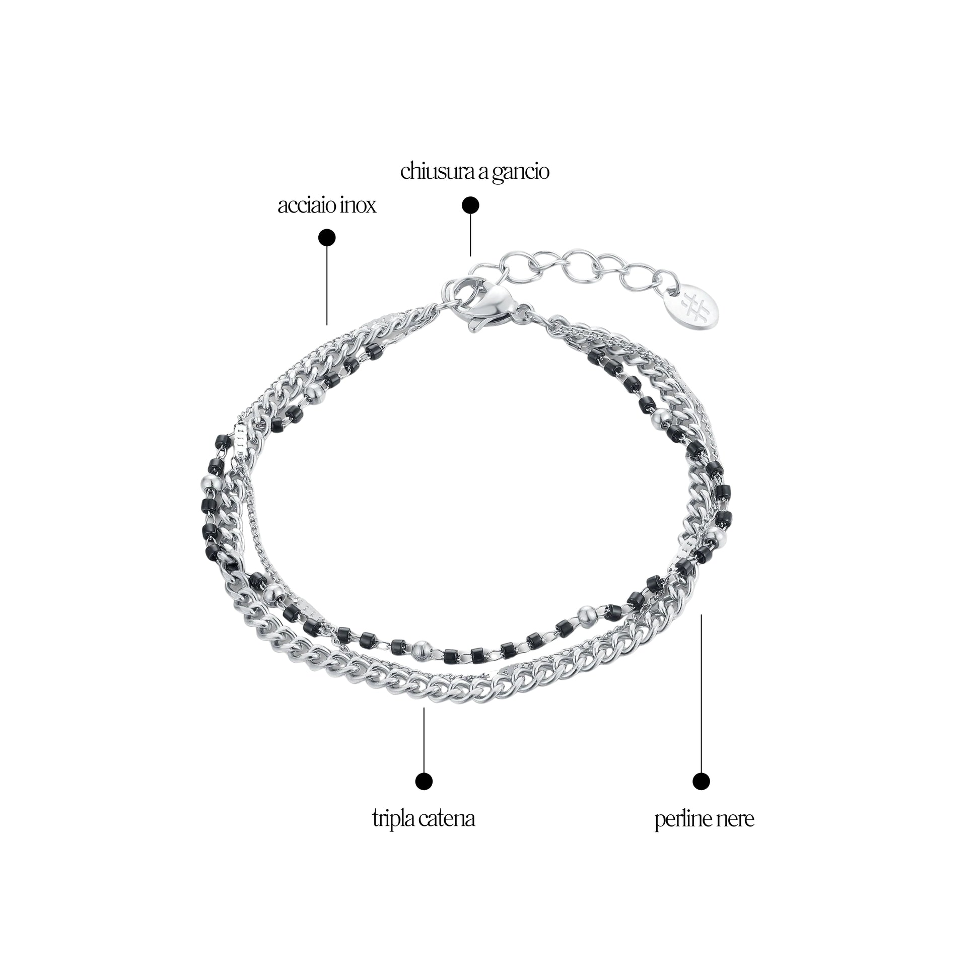 Bracciale Triplo Filo con Perline_AcciaioInox "BRAND"
