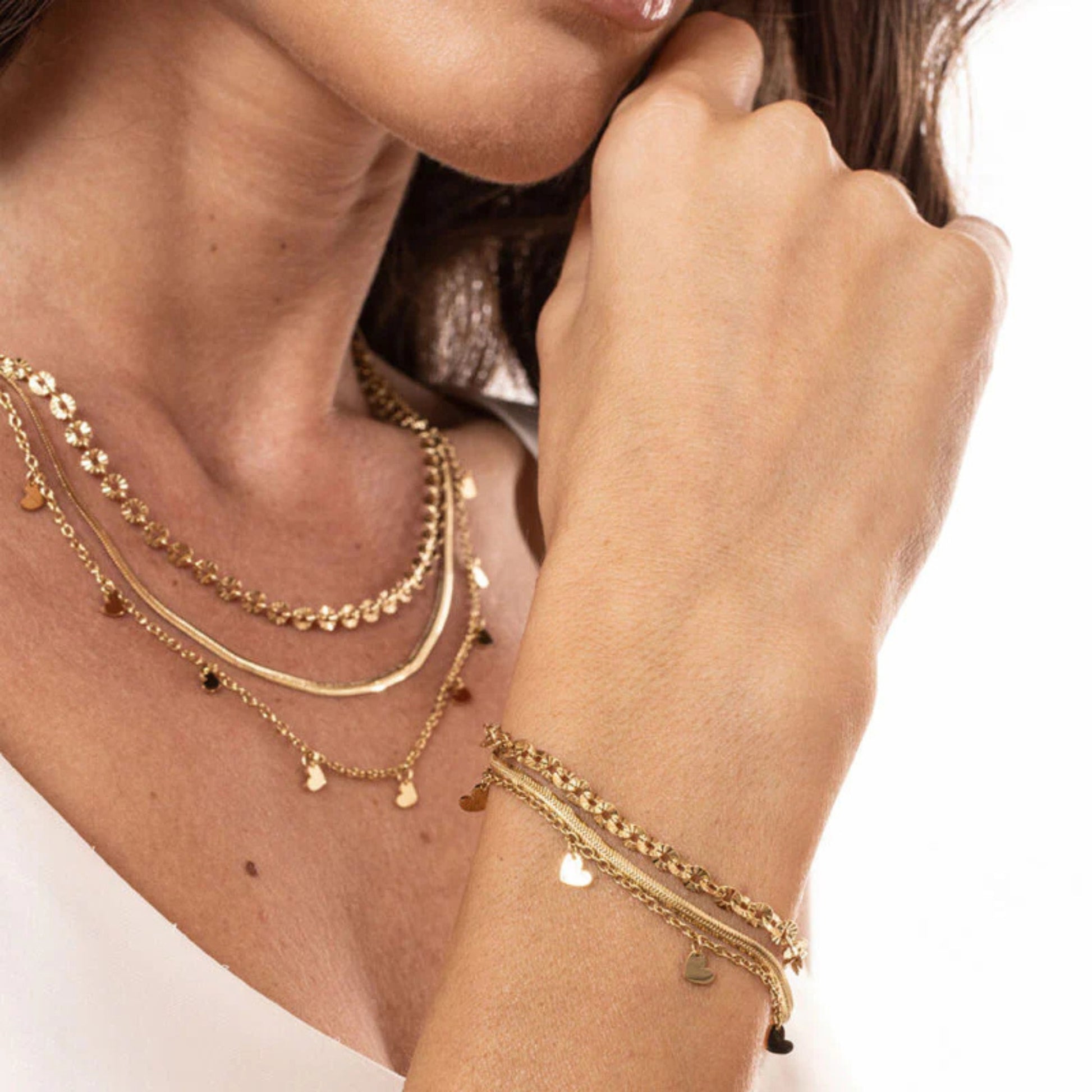 Bracciale Triplo Filo con cuoricini Layers - Brand Gioielli