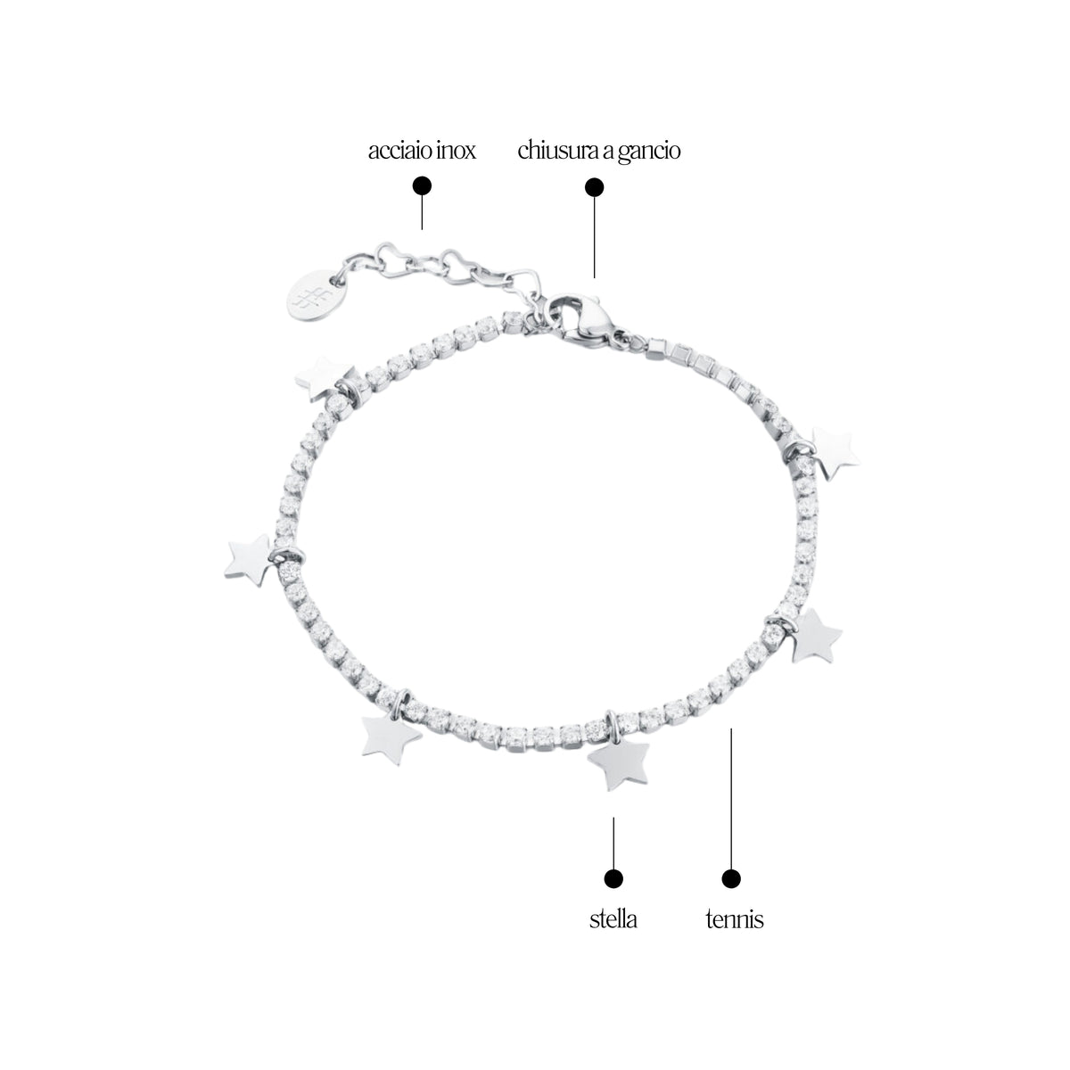 Bracciale Tennis Stelle Acciaio Inox -Brand