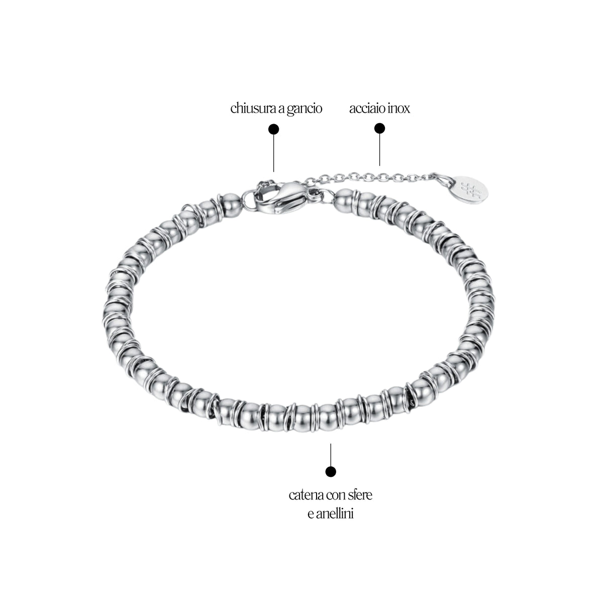 Bracelet with spheres and rings
