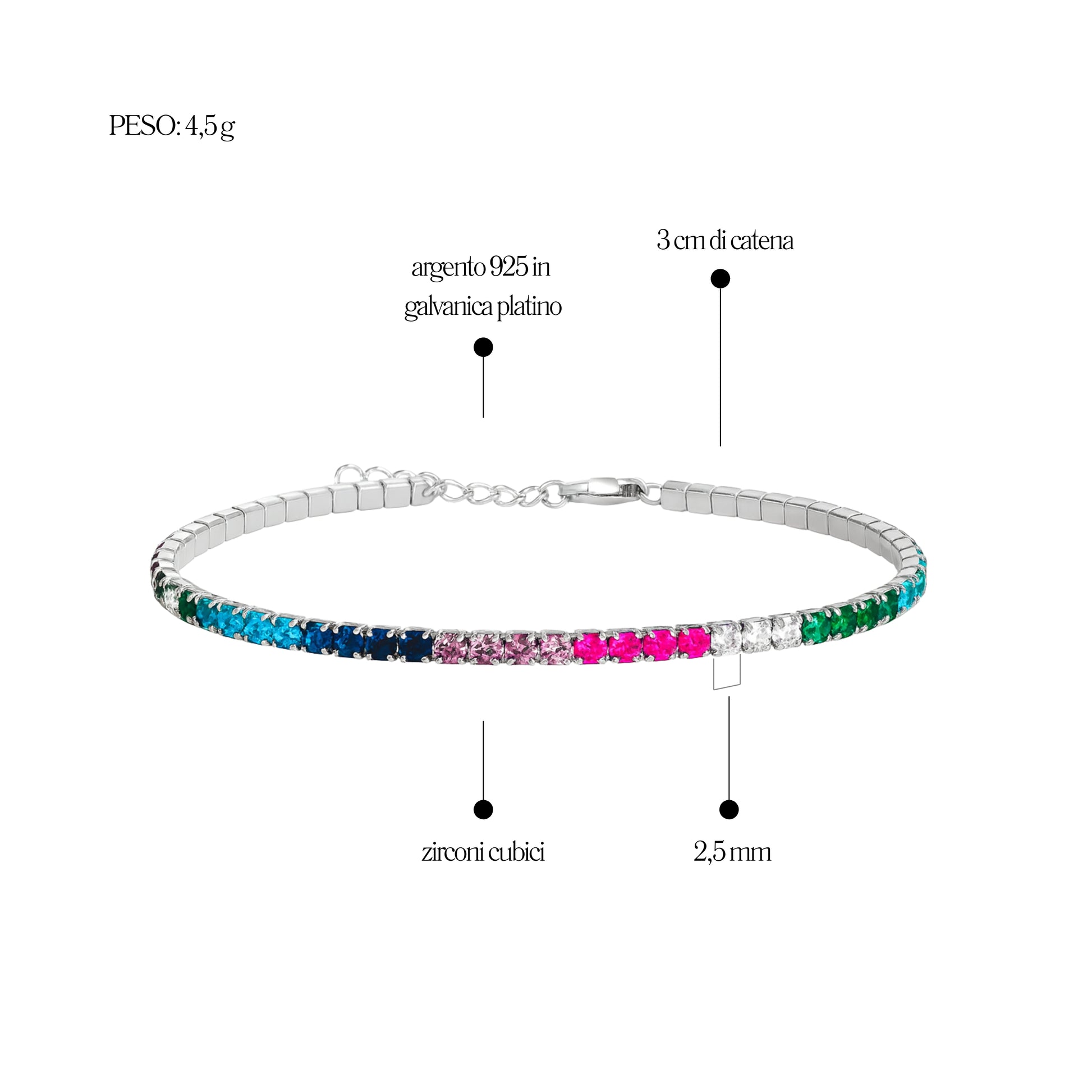 Bracciale Tennis_Argento 925 "MULTICOLOR"