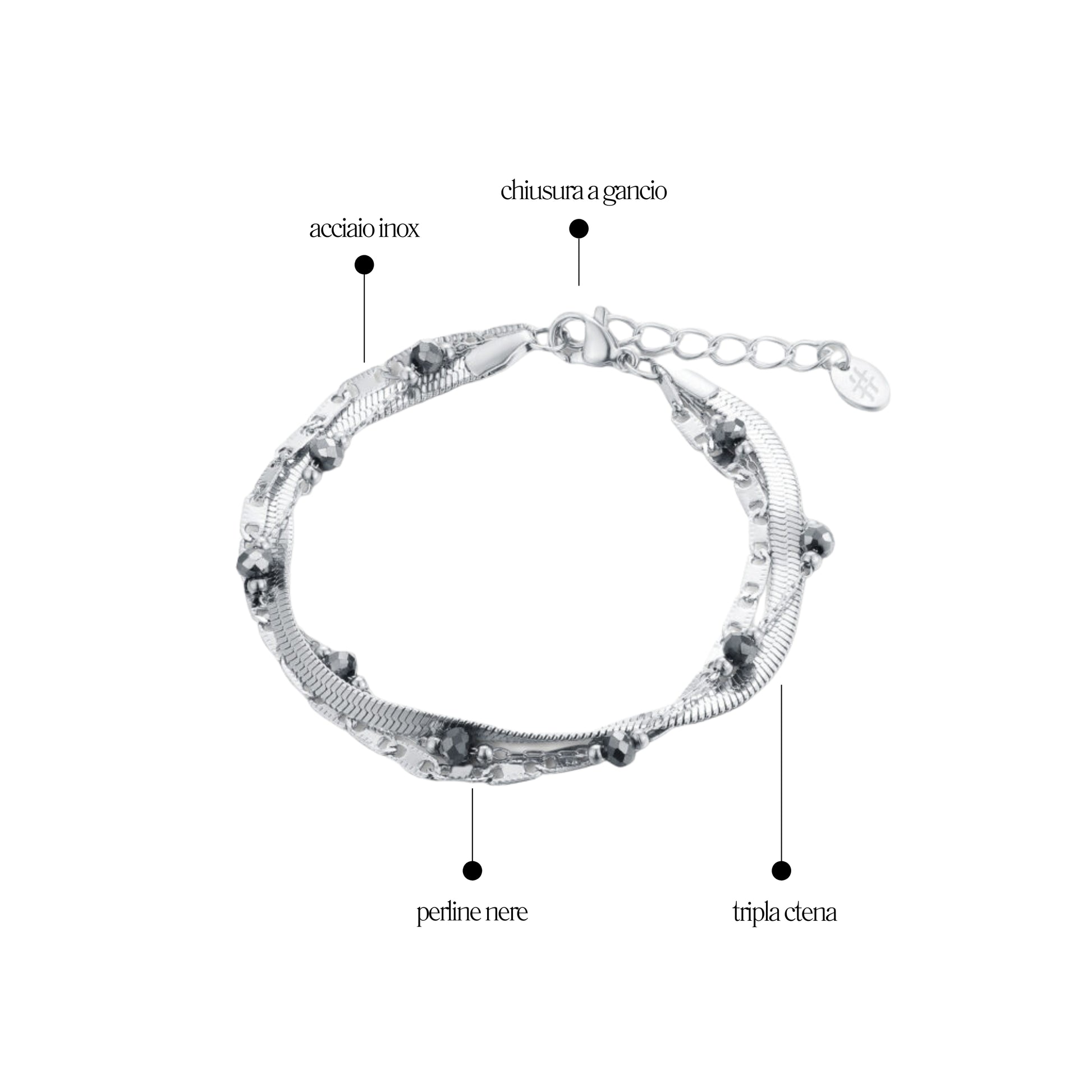 Bracciale Triplo Filo con Cristalli_AcciaioInox "BRAND"