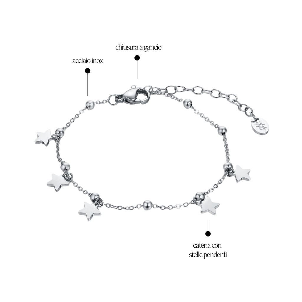 Bracciale Stelle e Perline Acciaio Inox - Brand