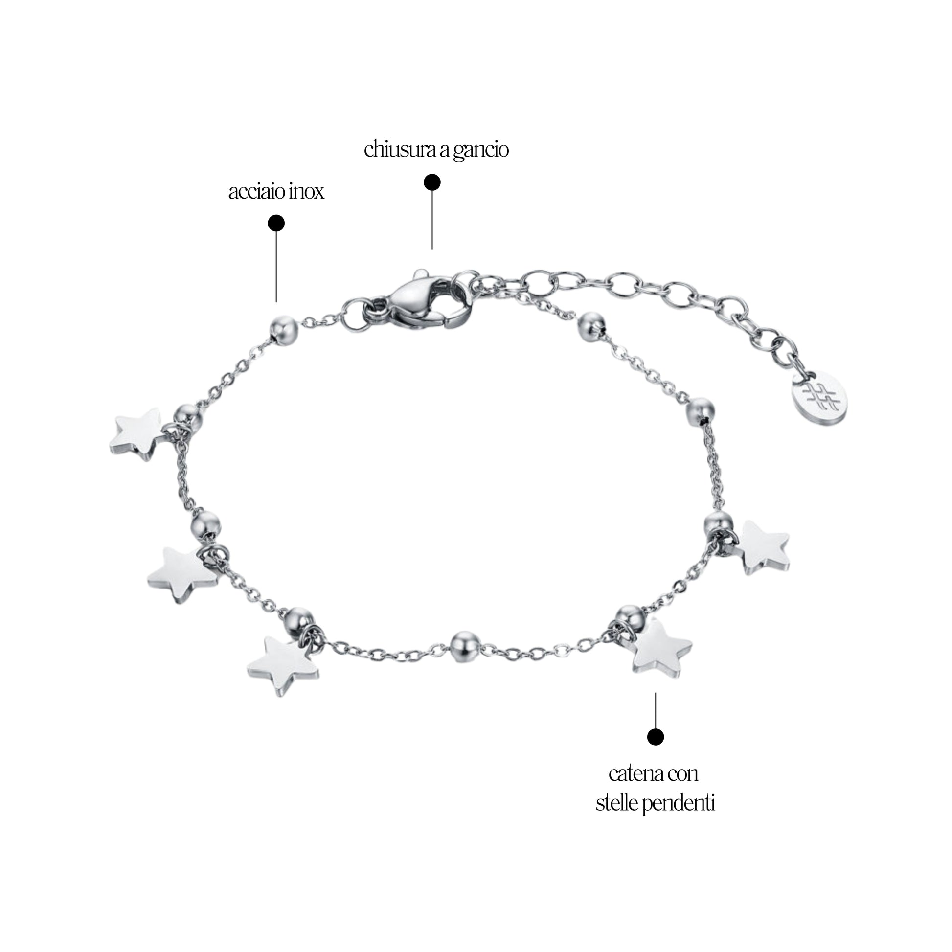 Bracciale Stelle e Perline_AcciaioInox "BRAND"