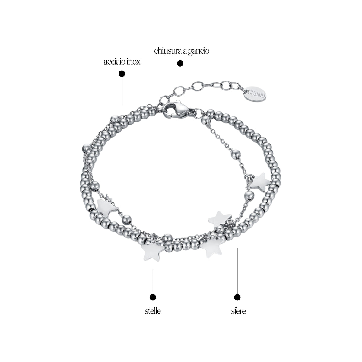 Bracciale Pallini con Stelle Acciaio Inox - Brand