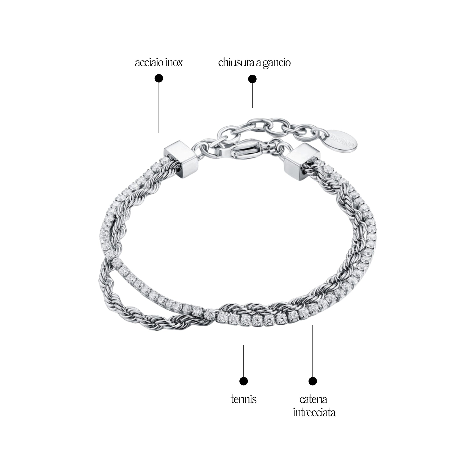 Bracciale Tennis Catena Corda_AcciaioInox "BRAND"