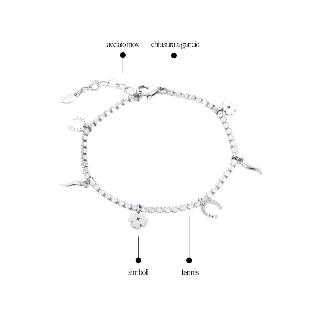 Bracciale Tennis Simboli Fortuna Acciaio Inox - Brand