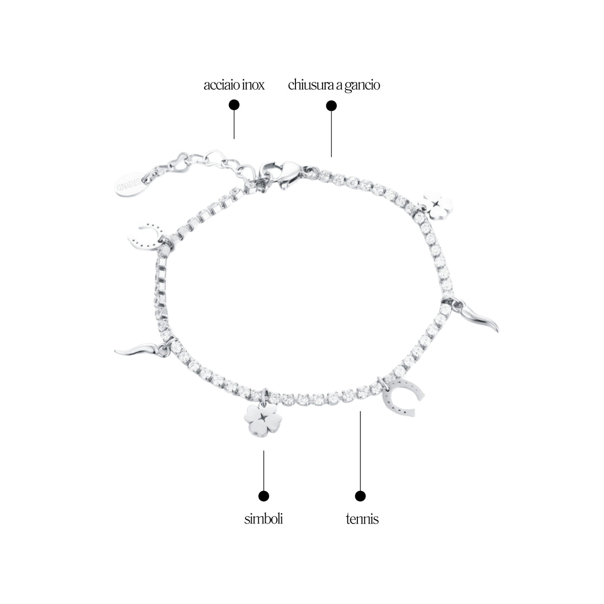 Bracciale Tennis Simboli Fortuna Acciaio Inox - Brand