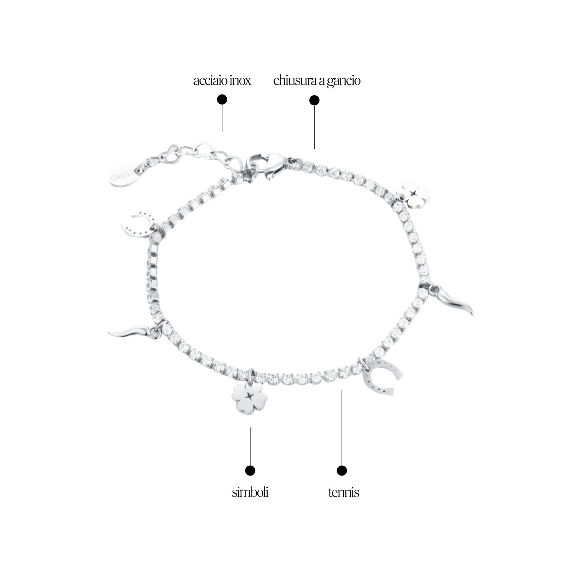 Bracciale Tennis Simboli Fortuna_AcciaioInox "BRAND"