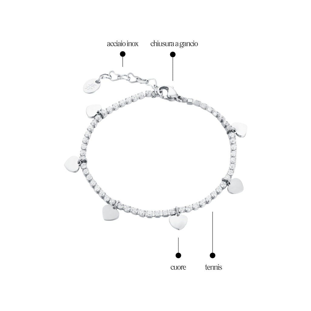 Bracciale Tennis Cuori Acciaio Inox - Brand