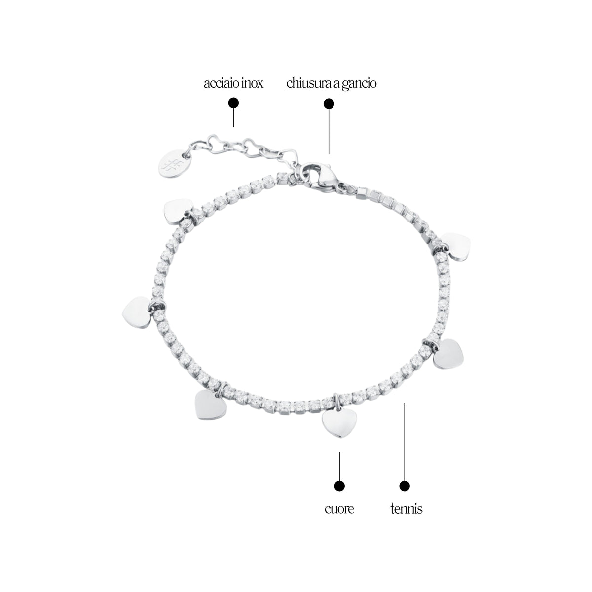 Bracciale Tennis Cuori Acciaio Inox - Brand