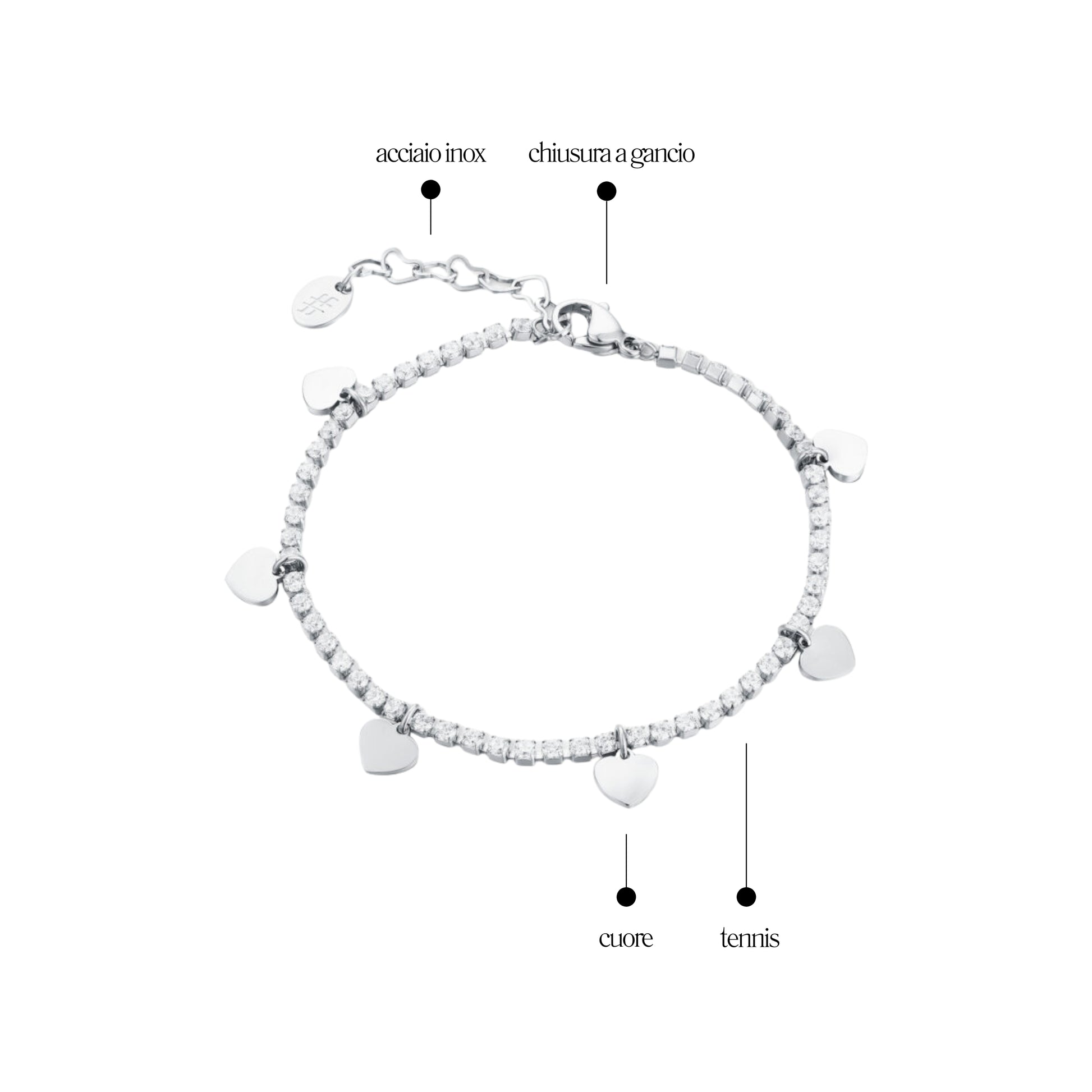 Bracciale Tennis Cuori_AcciaioInox "BRAND"
