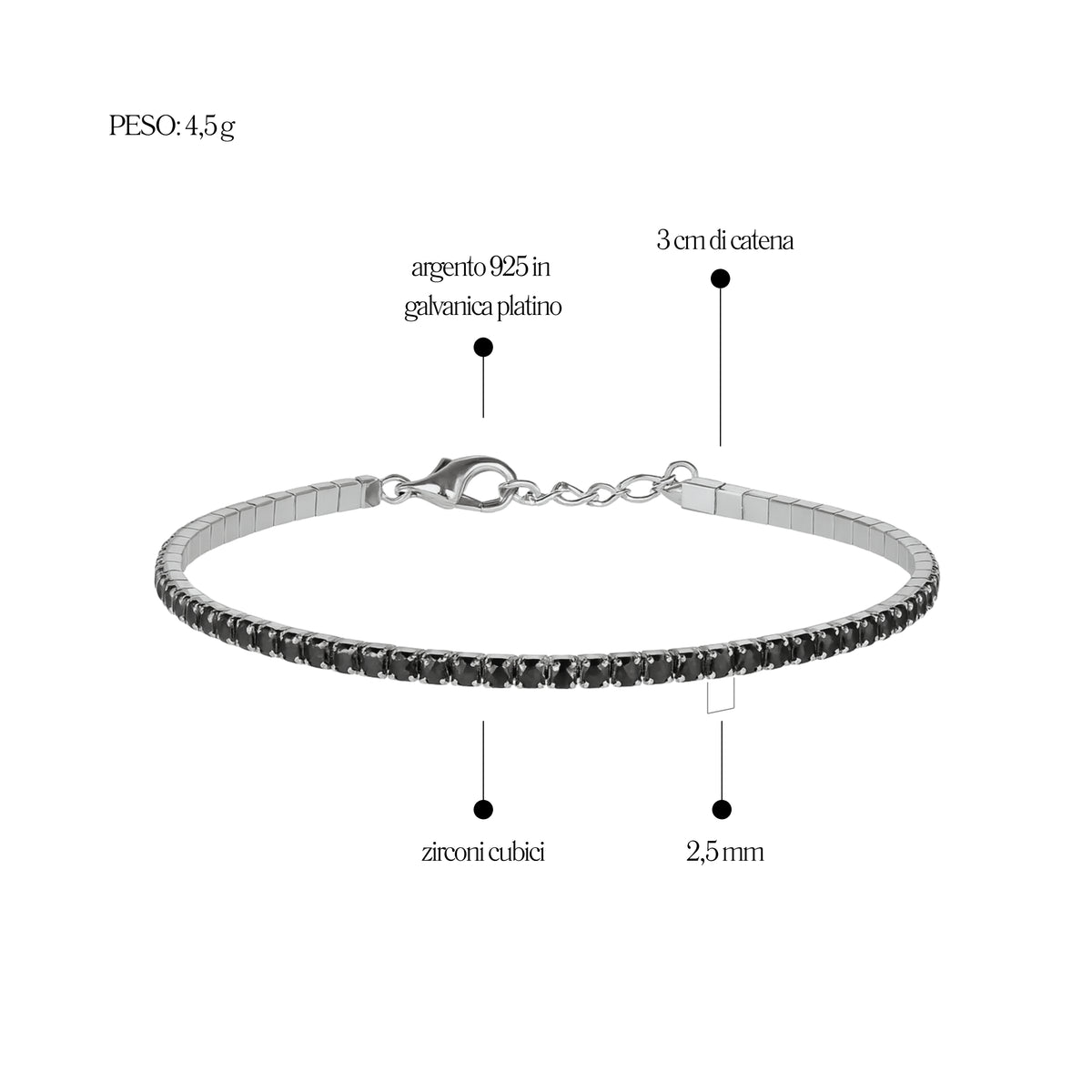 Black tennis bracelet in 925 silver