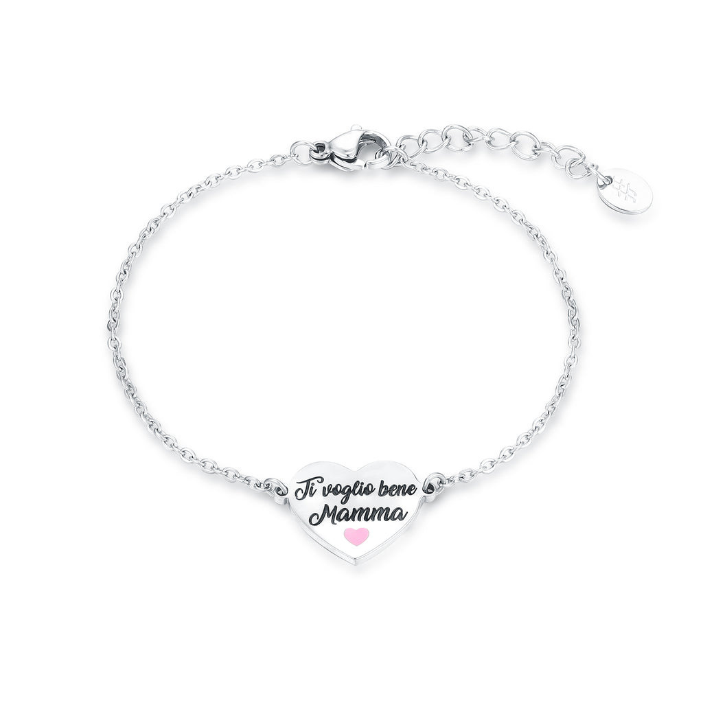 Bracciale Cuore Mamma Ti Voglio Bene in acciaio inox Mamma - Brand Gioielli