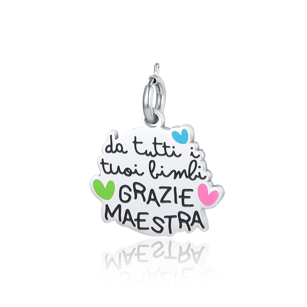 Charm “Da tutti i tuoi bimbi Grazie Maestra” in acciaio inox Maestra - Brand Gioielli
