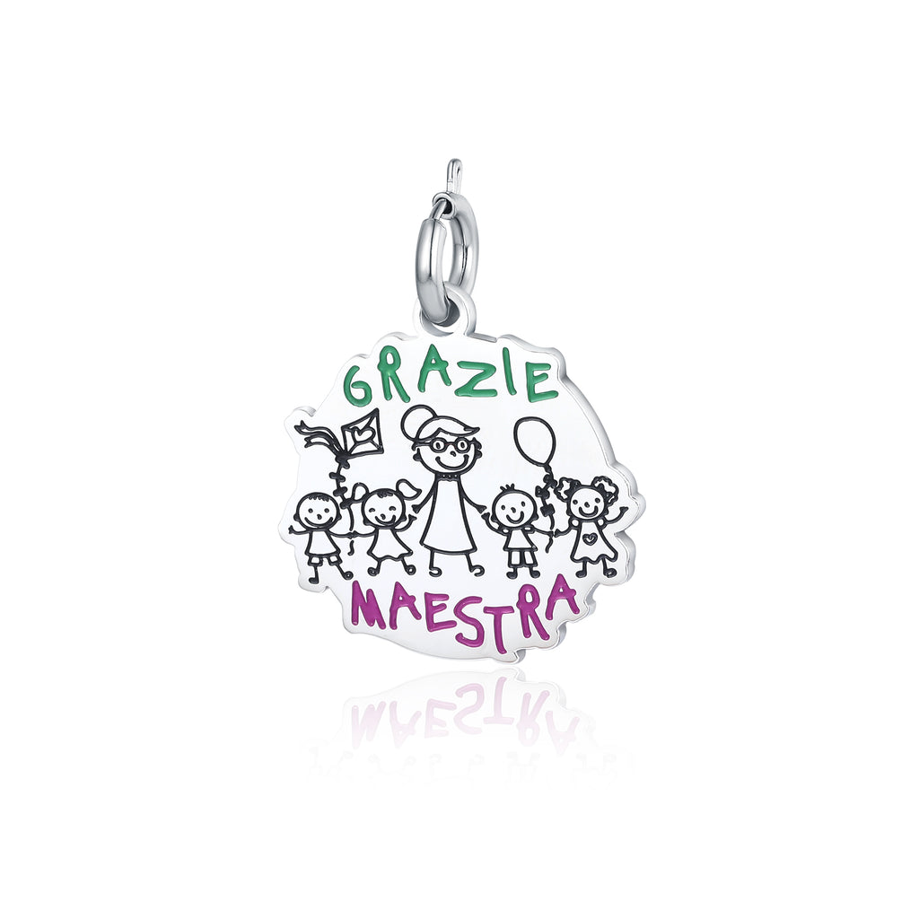 Charm “Grazie Maestra” in acciaio inox Maestra - Brand Gioielli