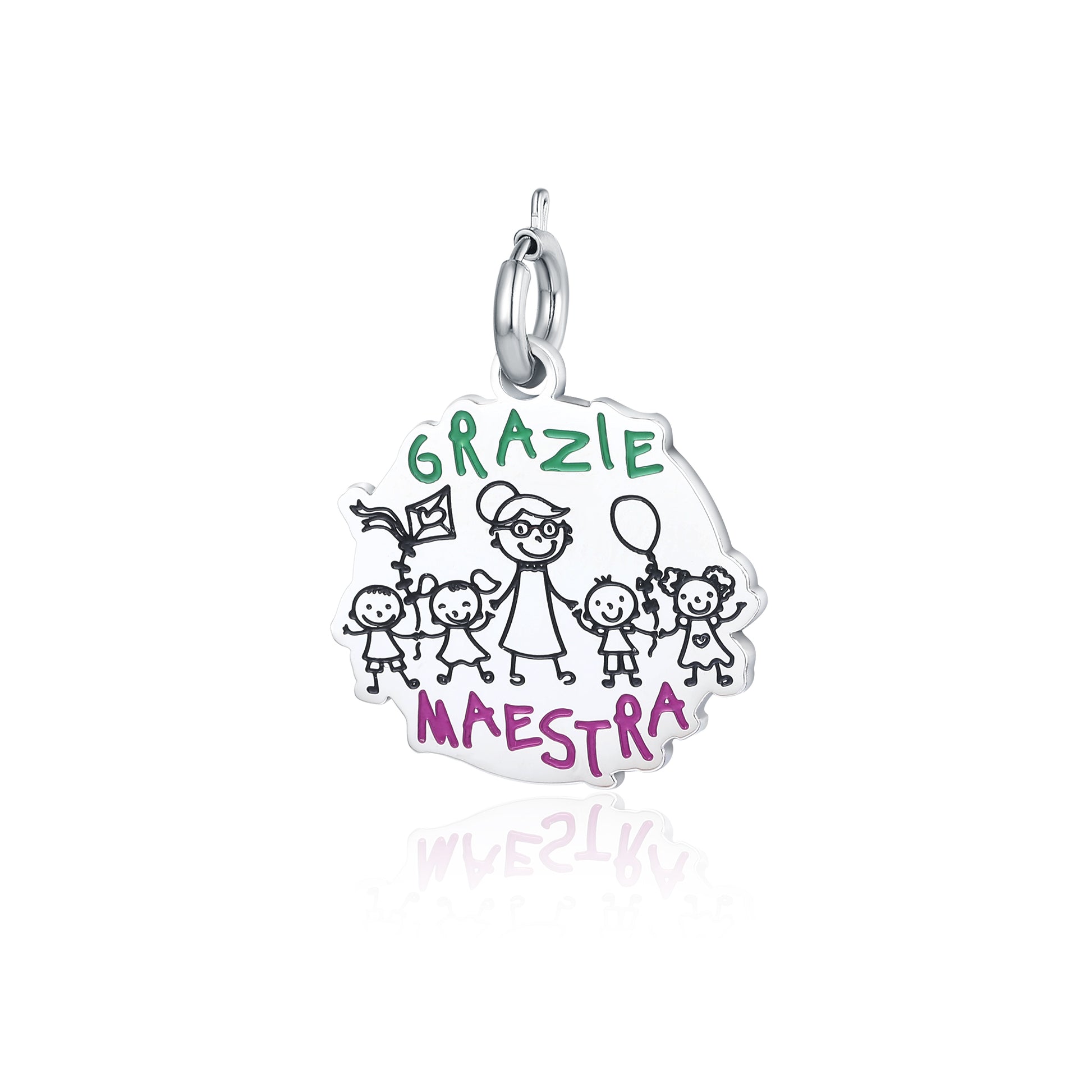 Charm “Grazie Maestra” in acciaio inox Maestra - Brand Gioielli