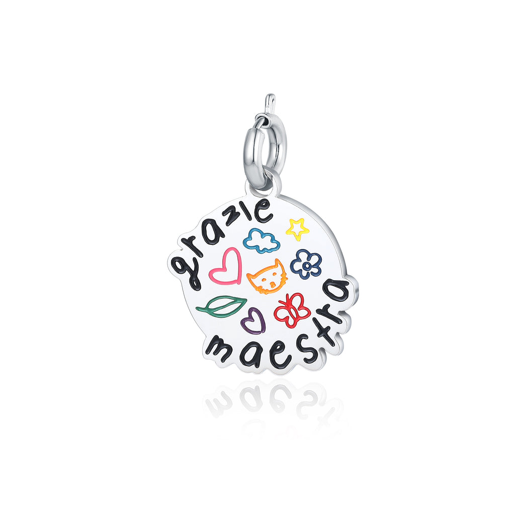 Charm Scarabocchio “Grazie Maestra” in acciaio inox Maestra - Brand Gioielli