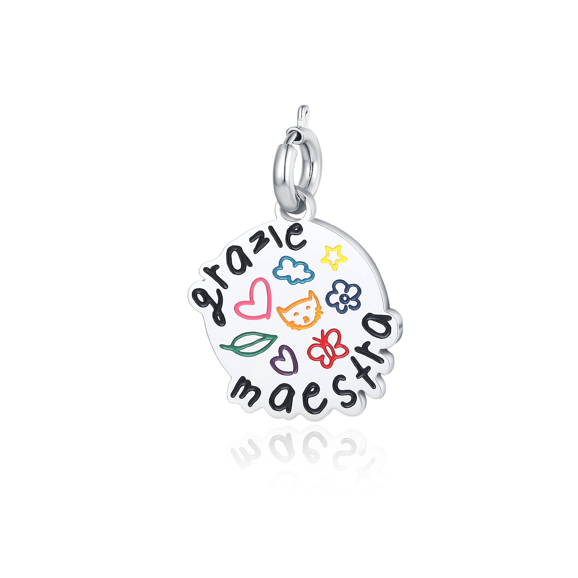 Charm Scarabocchio “Grazie Maestra” in acciaio inox Maestra - Brand Gioielli