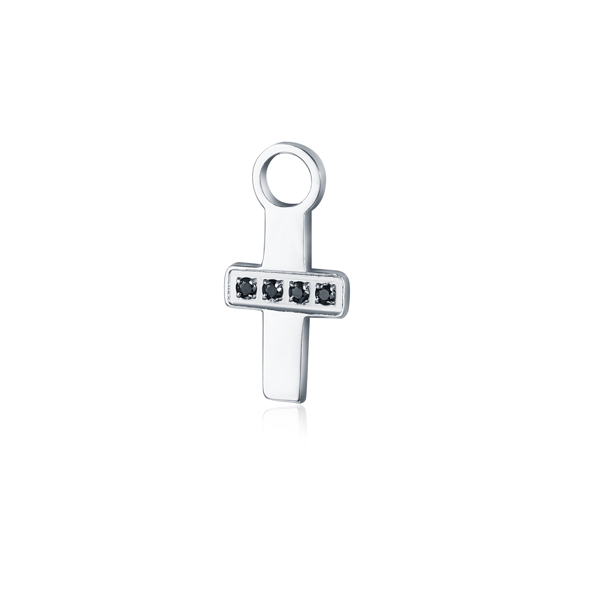 Mini Charm Croce Cristalli Neri in acciaio inox - Brand Gioielli
