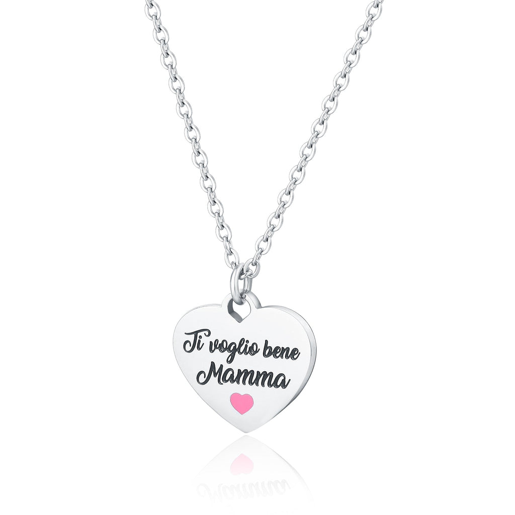 Collana Cuore Mamma Ti Voglio Bene in acciaio inox Mamma - Brand Gioielli