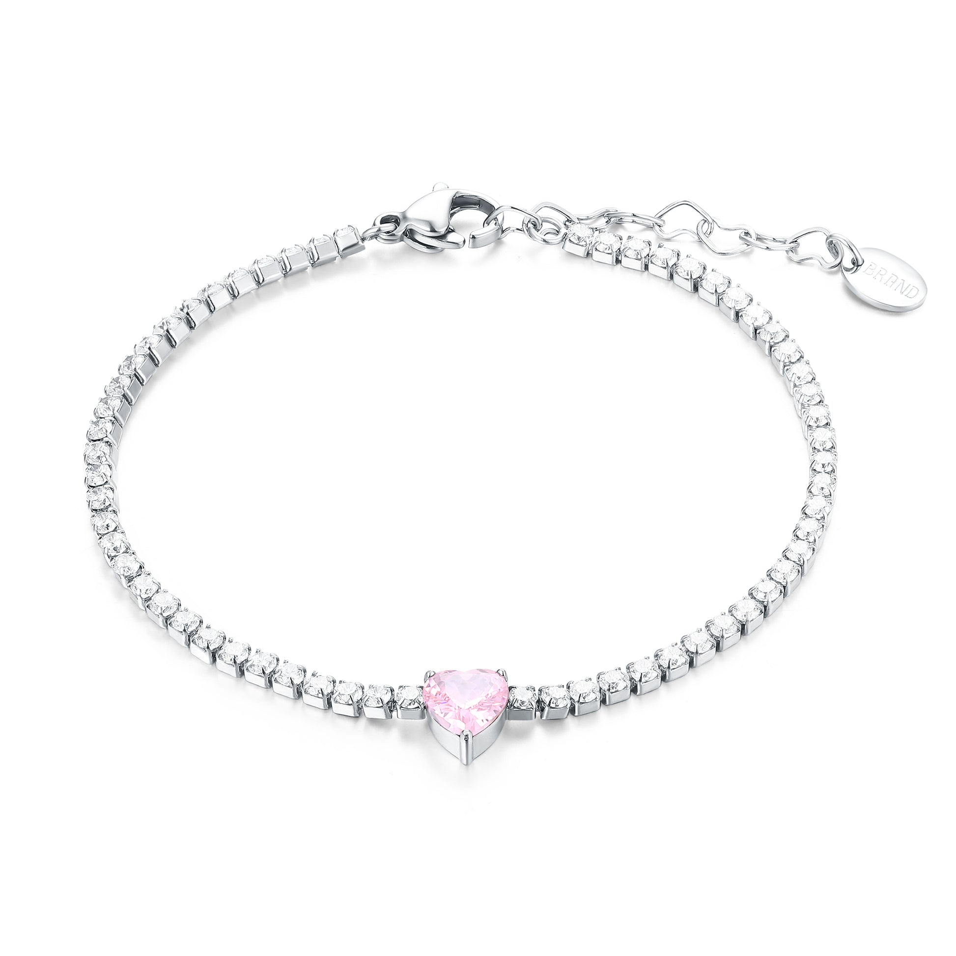 Bracciale Tennis con Cristallo a Cuore in acciaio inox - Brand Gioielli