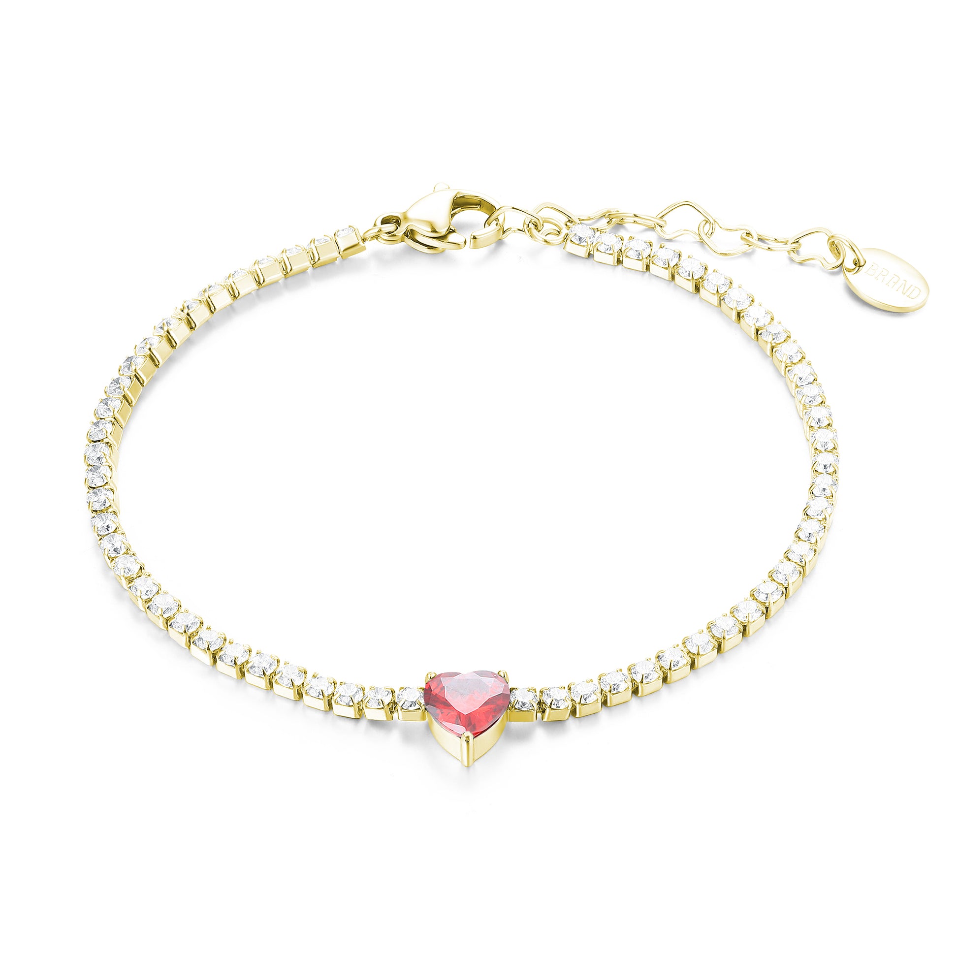 Bracciale Tennis con Cristallo a Cuore in acciaio inox - Brand Gioielli