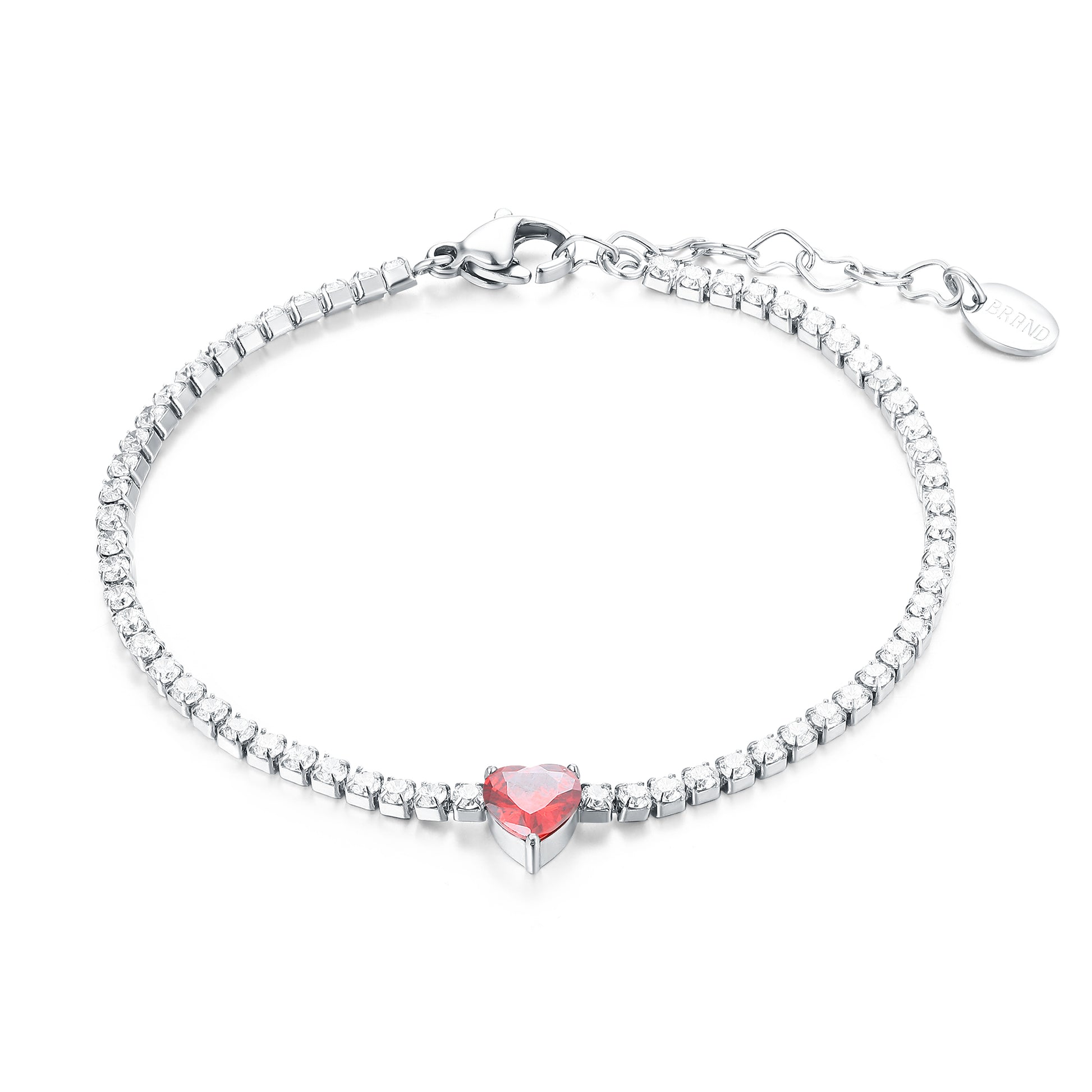 Bracciale Tennis con Cristallo a Cuore in acciaio inox - Brand Gioielli