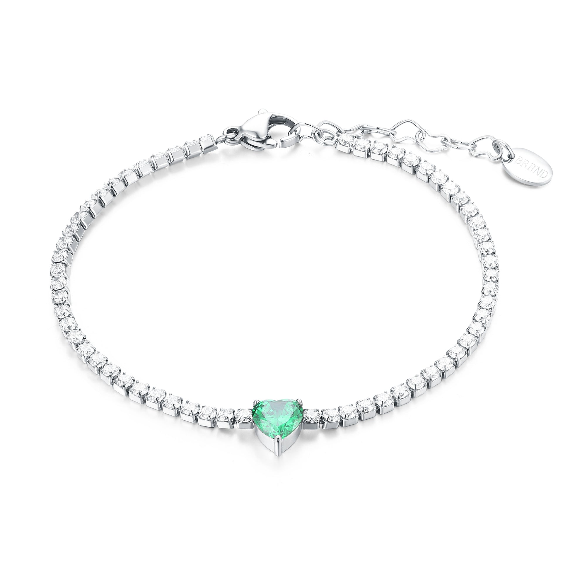 Bracciale Tennis con Cristallo a Cuore in acciaio inox - Brand Gioielli